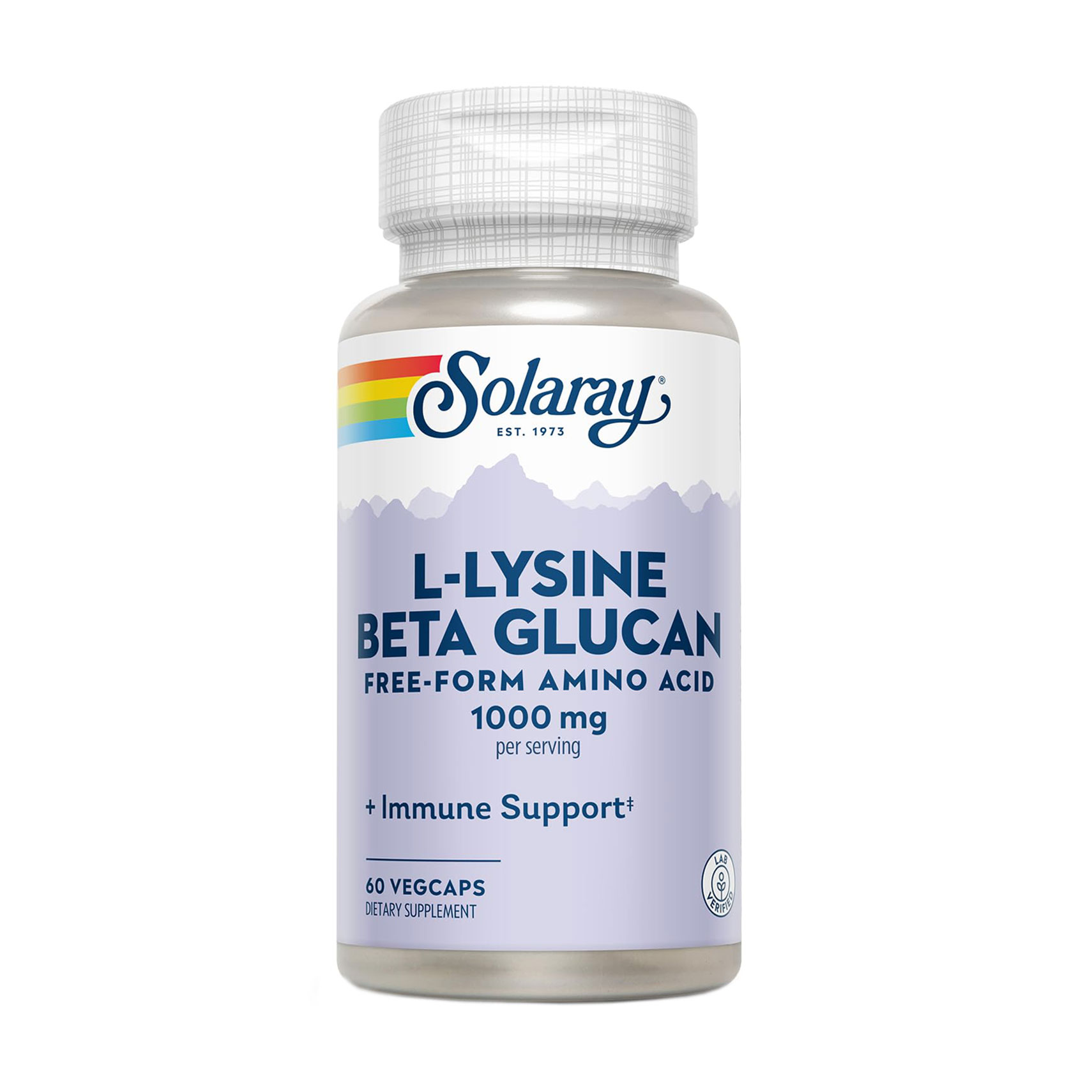 

L-лізин та бета-глюкан Solaray L-Lysine Beta Glucan 1000 мг, 60 вегетаріанських капсул