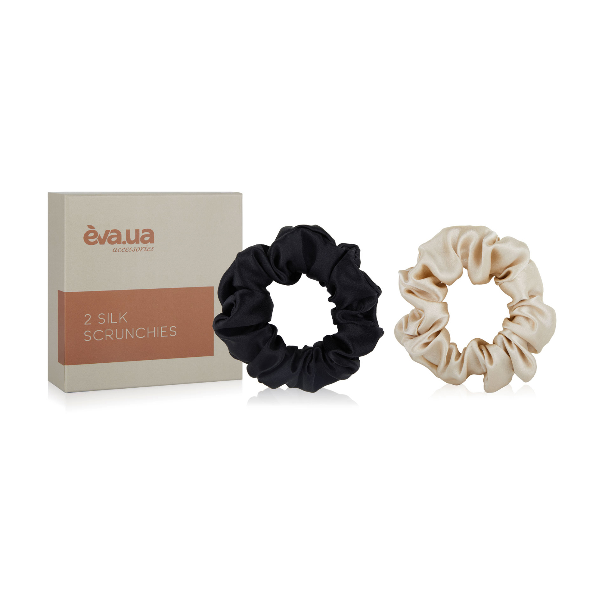 

Уцінка! Набір резинок для волосся EVA.UA шовкових, бежевий/чорний, 2 шт