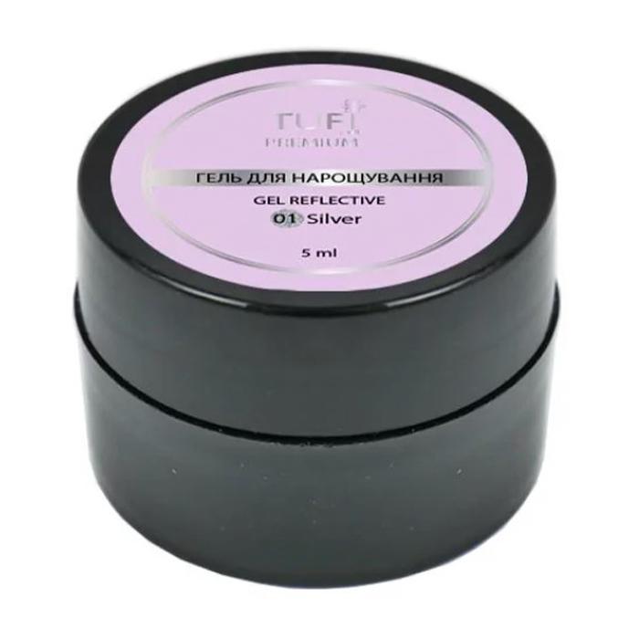 

Гель для нарощування Tufi profi Premium Reflective Gel 01 Срібло світловідбивальний, 5 г