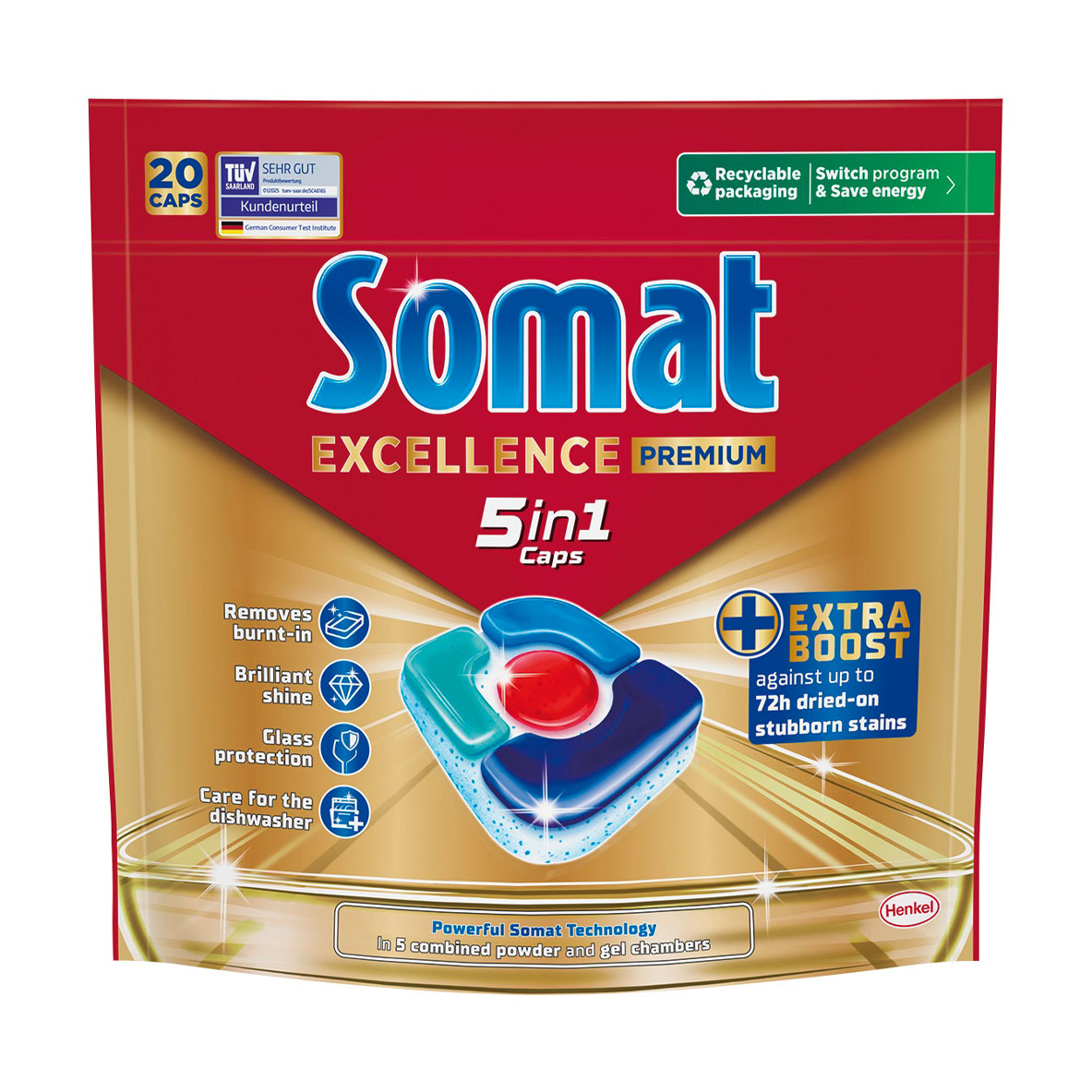 

Таблетки для миття посуду в посудомийній машині Somat Excellence Premium 5 In 1 Caps, 20 шт