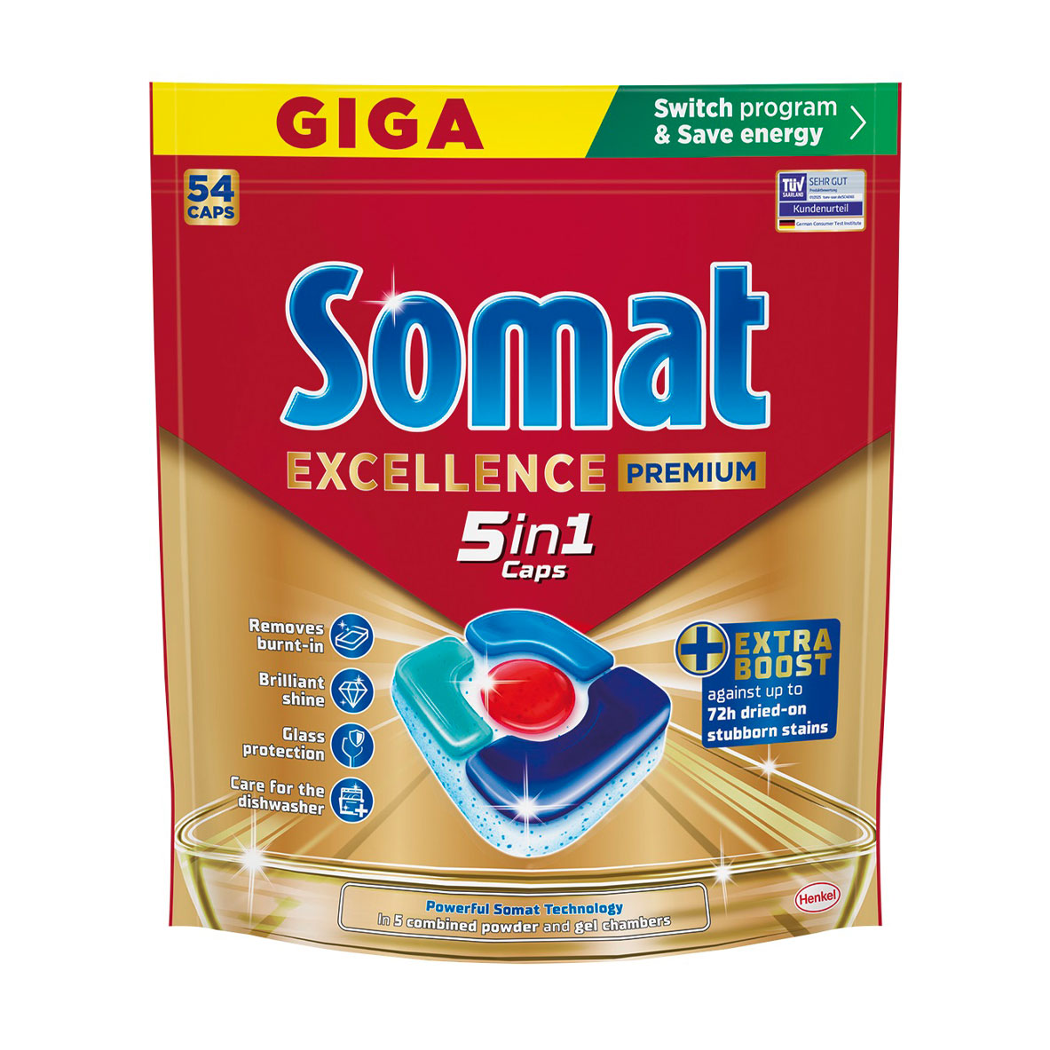 

Таблетки для миття посуду в посудомийній машині Somat Excellence Premium 5 In 1 Caps, 54 шт