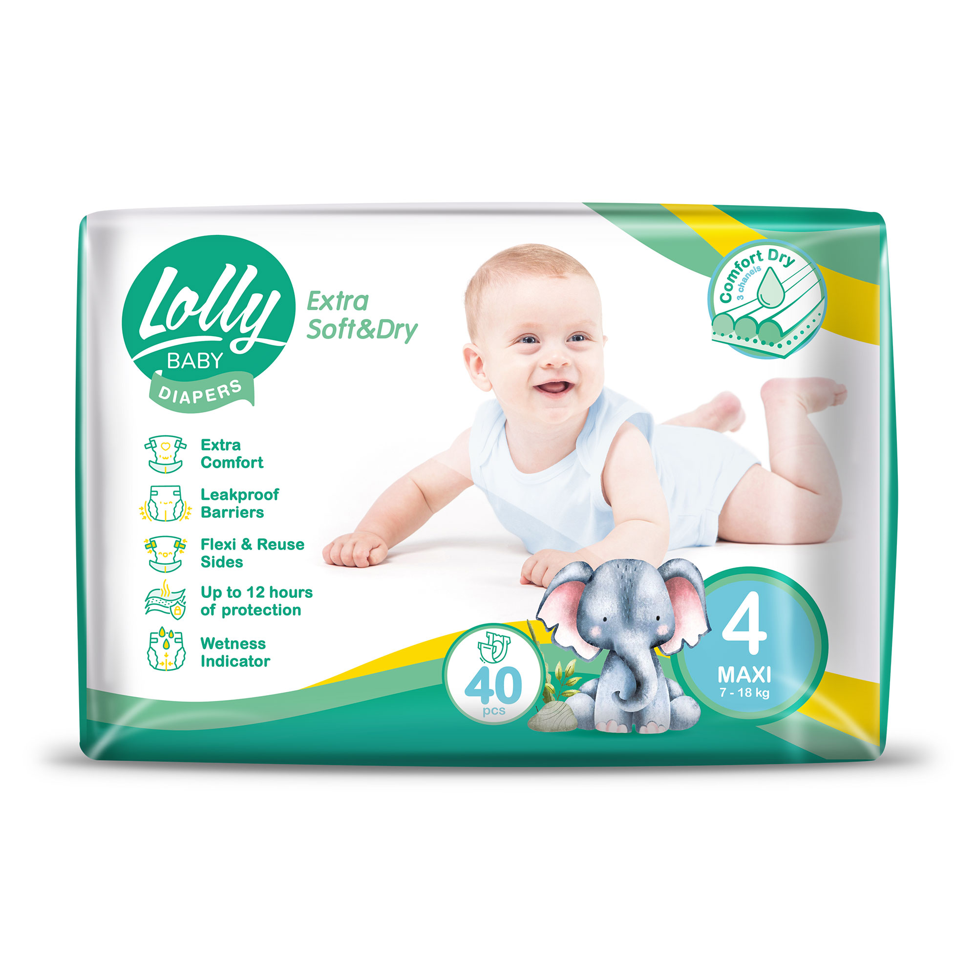 Підгузки Lolly Extra Soft & Dry Maxi розмір 4 (7-18 кг), 40 шт