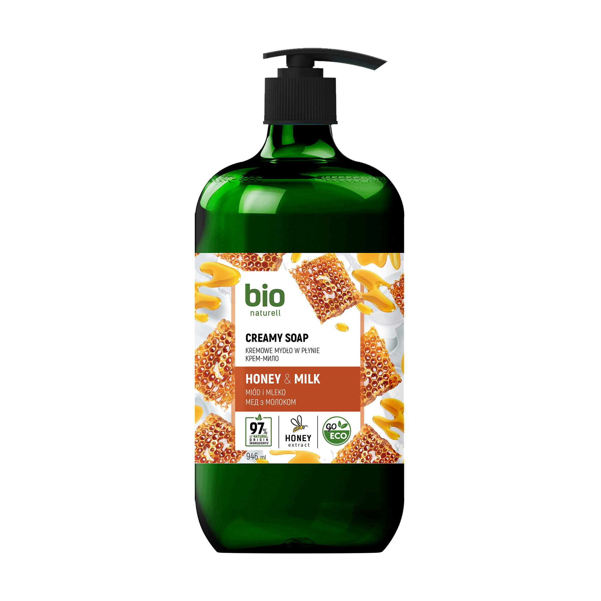 Рідке крем-мило Bio Naturell Мед з молоком, 946 мл