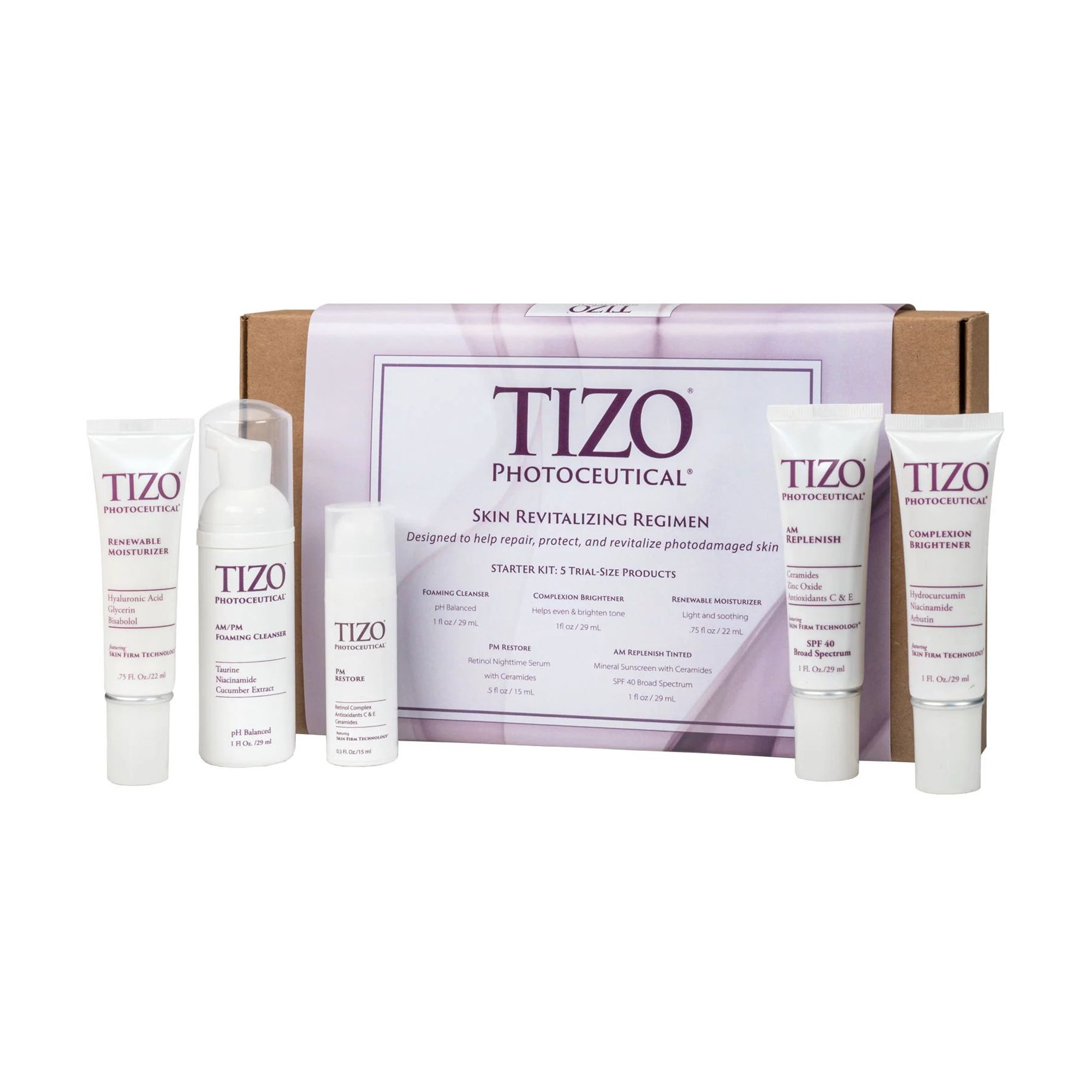 

Уцінка! Набір-знайомство для відновлення шкіри обличчя та тіла TiZO Skin Revitalizing Trial Size Regimen, 5 продуктів