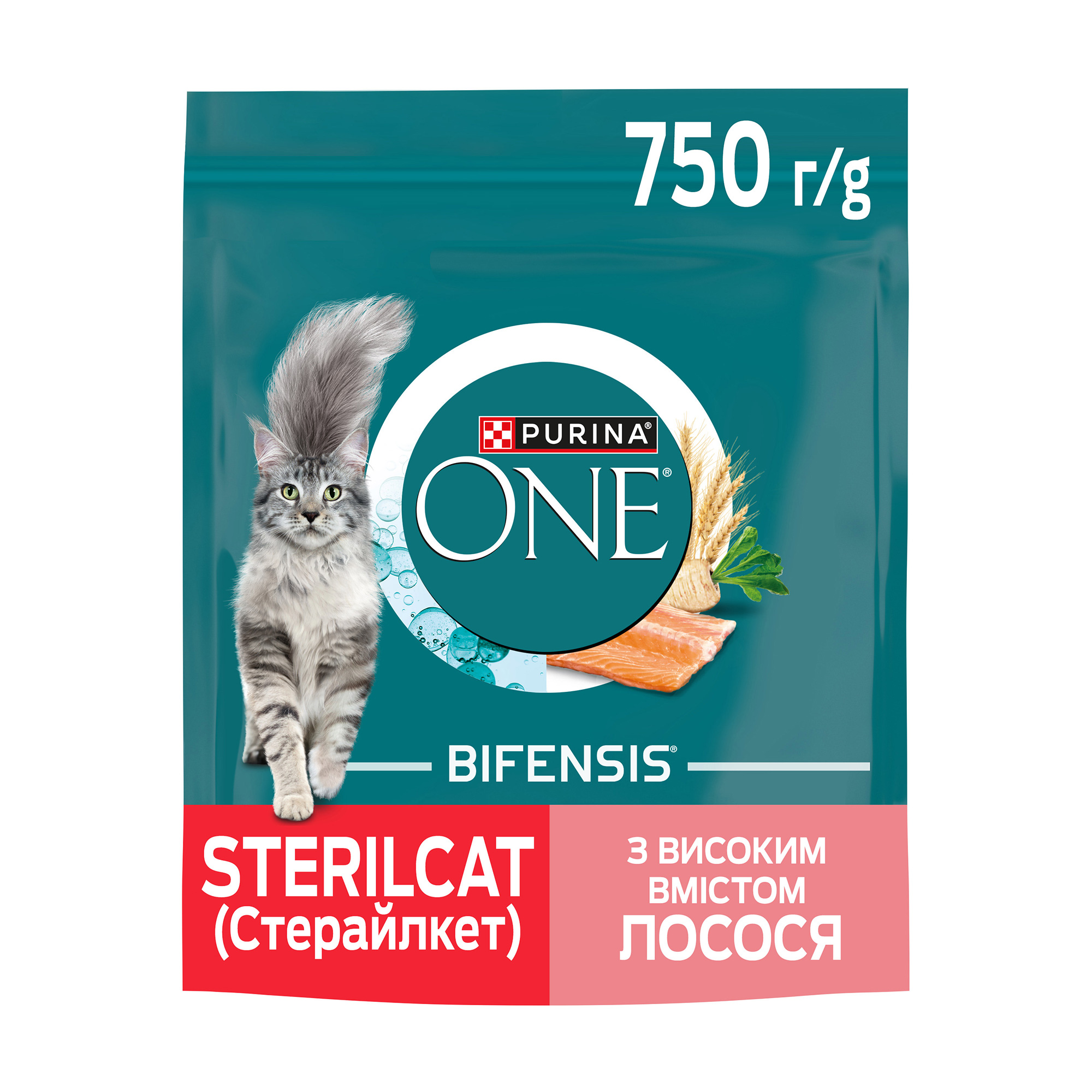 Сухий корм для дорослих стерилізованих котів Purina One Sterilcat, комплекс Bifensis, з високим вмістом лосося, 750 г