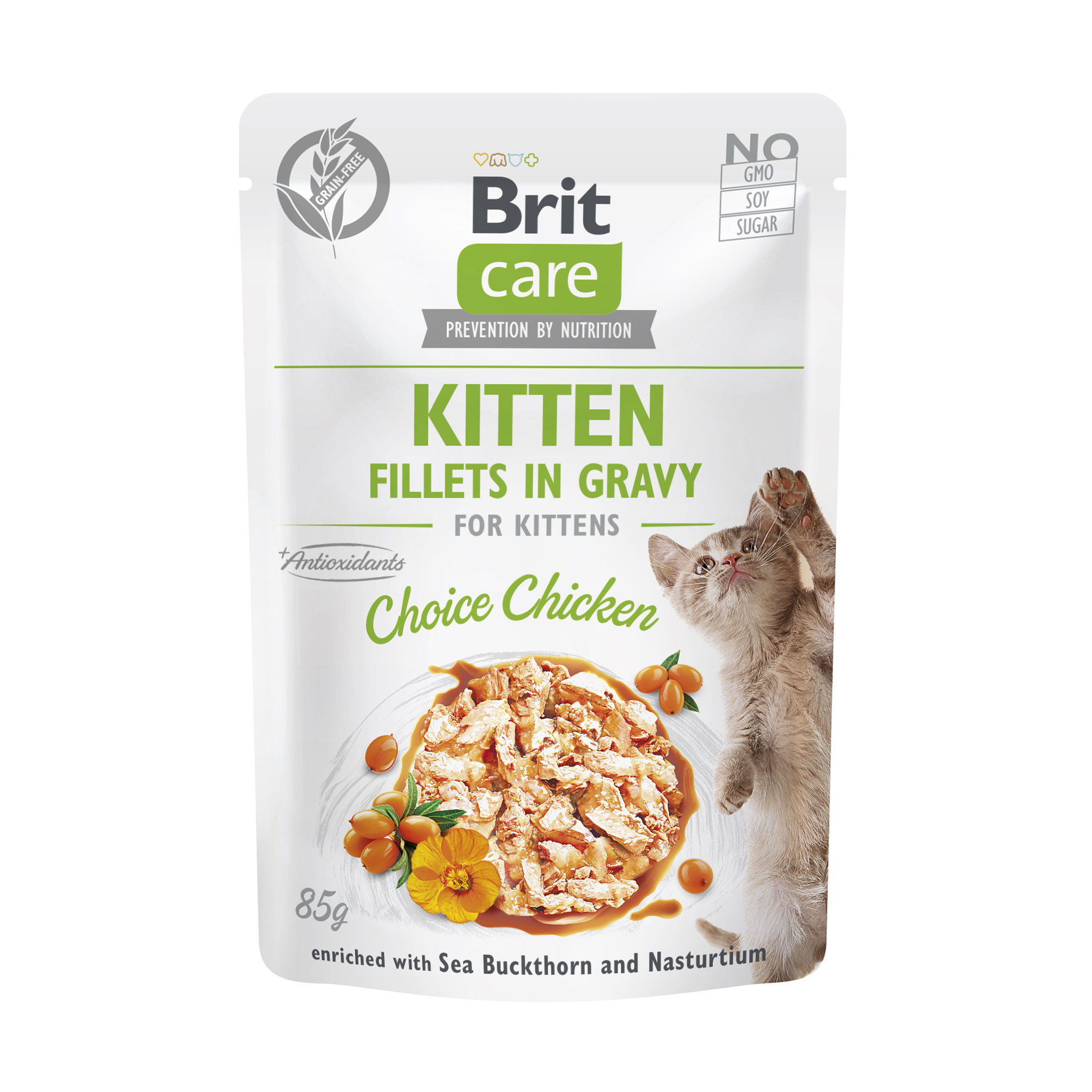 

Вологий корм для кошенят Brit Care Kitten Fillets In Gravy Choice Chicken з філе курки у соусі, 85 г