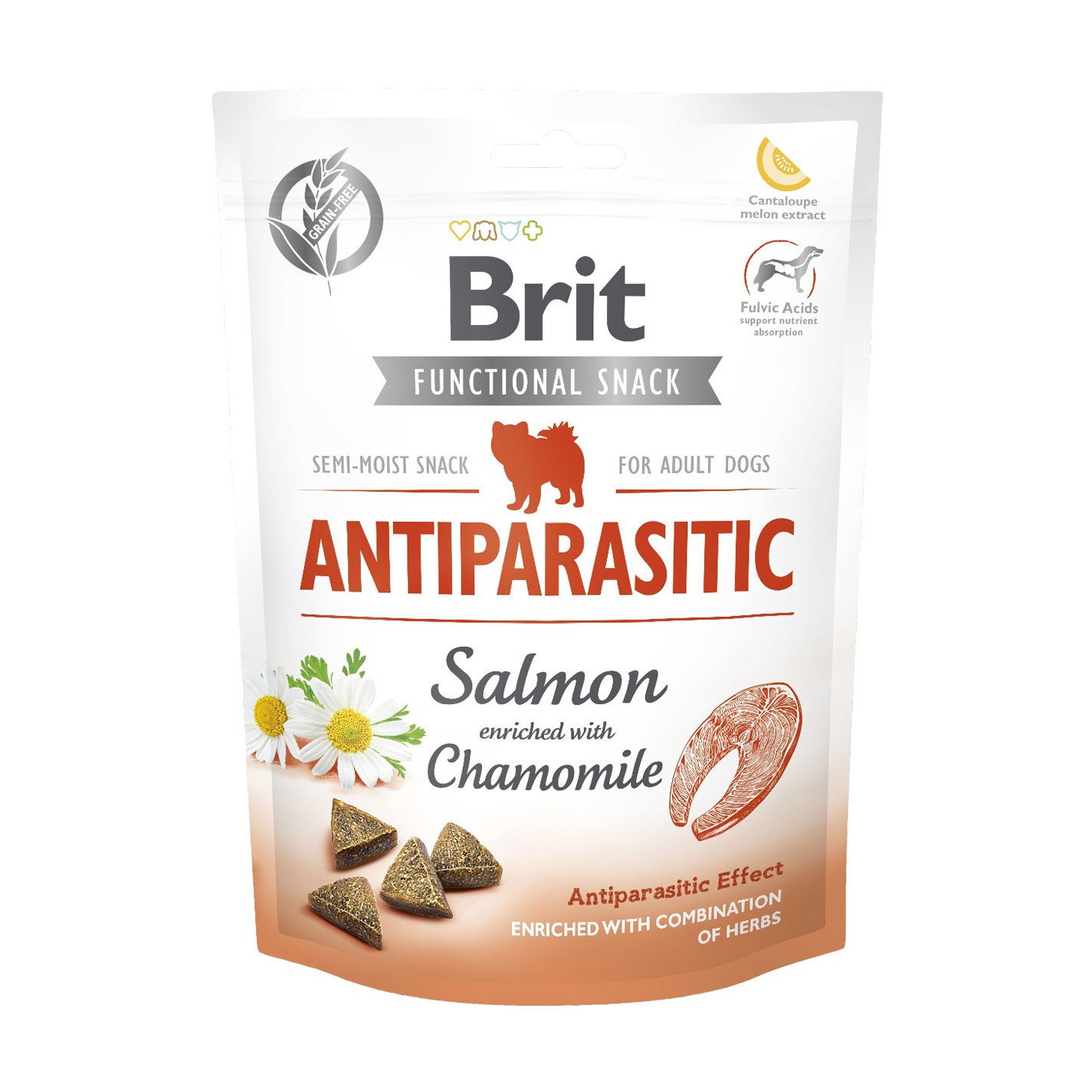 

Ласощі для дорослих собак Brit Functional Snack Antiparasitic з лососем, 150 г