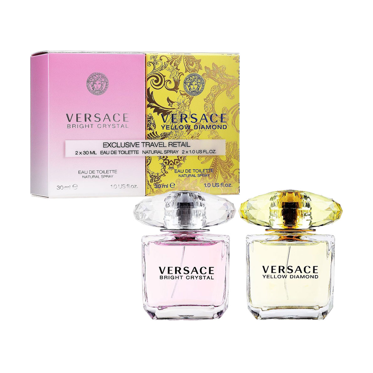 Парфумований набір жіночий Versace Exclusive Travel Retail (туалетна вода Yellow Diamond, 30 мл + туалетна вода Bright Crystal, 30 мл)