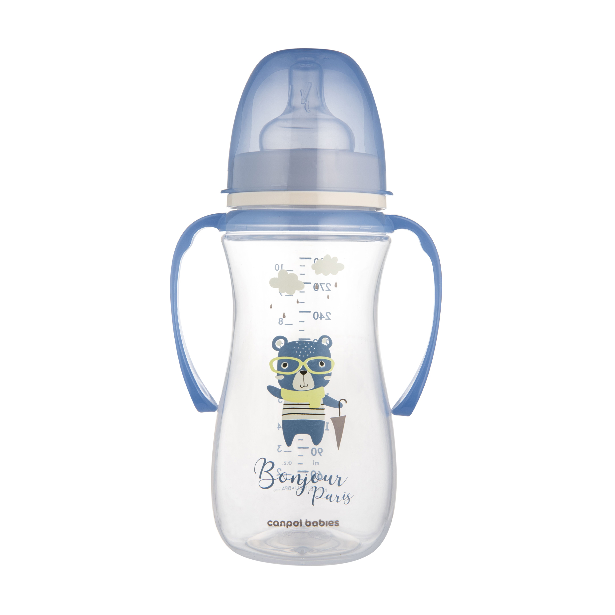 

Уцінка! Пляшечка для годування Canpol Babies Bonjour Paris з широким отвором та ручками, антиколікова,від 1 року, синя, 300 мл (35/241_blu)