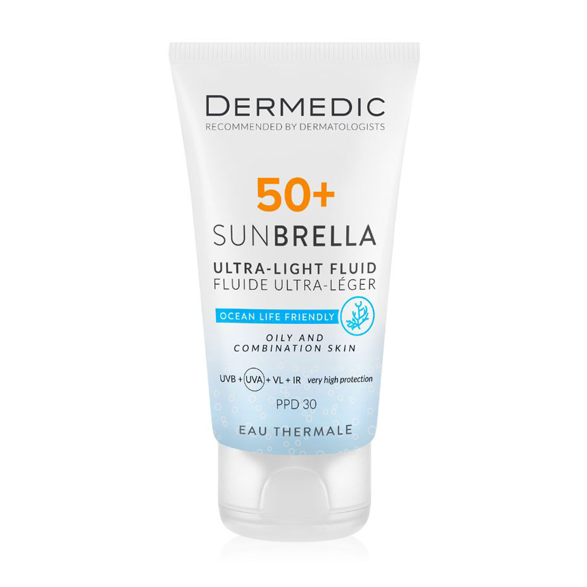 

Ультралегкий сонцезахисний флюїд Dermedic Sunbrella Ultra-Light Fluid, SPF 50+, для жирної та комбінованої шкіри, 40 мл