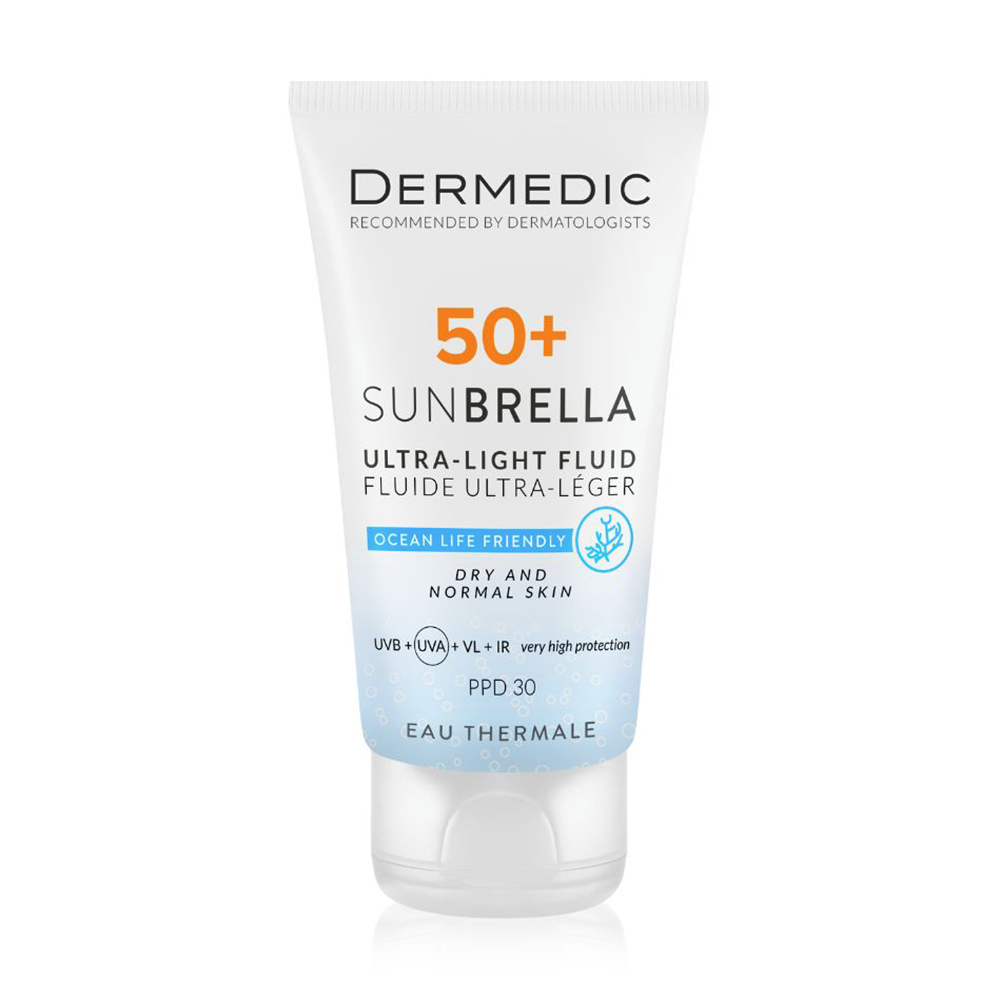 

Ультралегкий сонцезахисний флюїд Dermedic Sunbrella Ultra-Light Fluid, SPF 50+, для сухої та нормальної шкіри, 40 мл