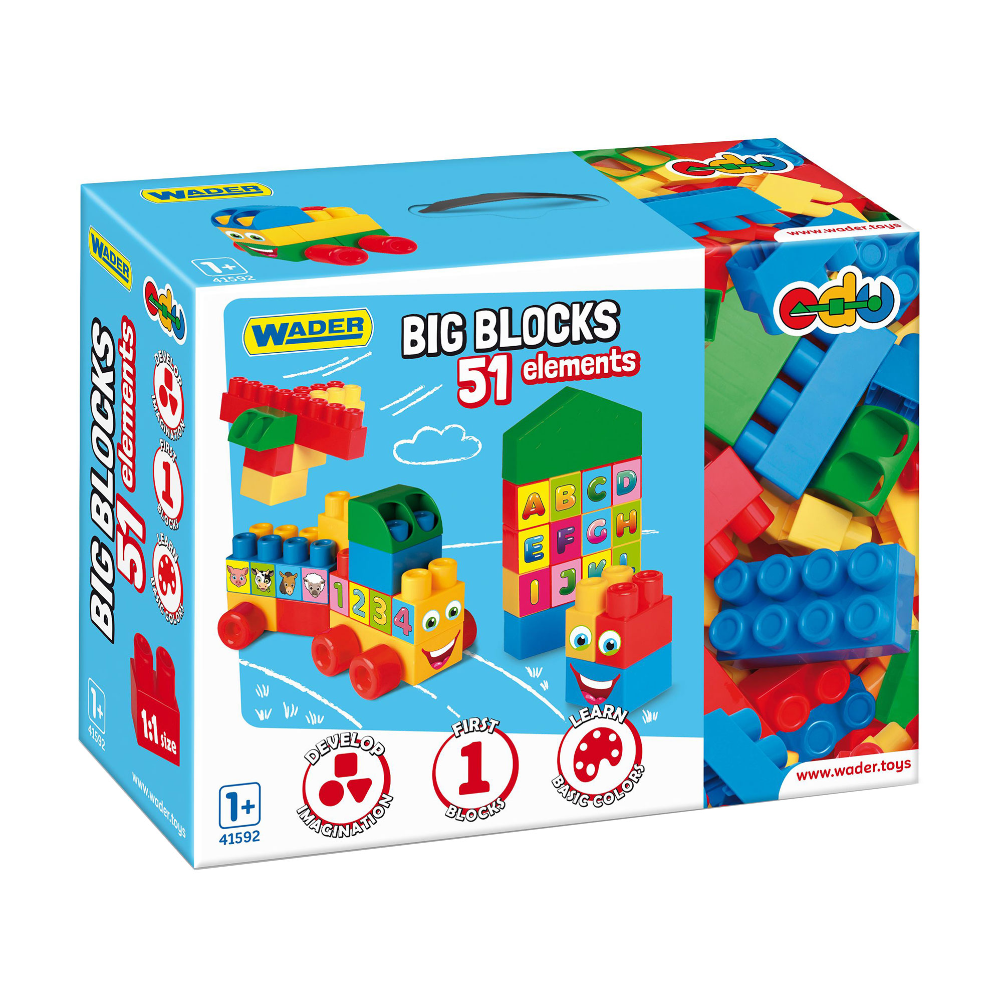 

Дитячий конструктор Wader Big Blocks від 1 року, 29.5*39.5*14.5 см, 51 елемент (41592)