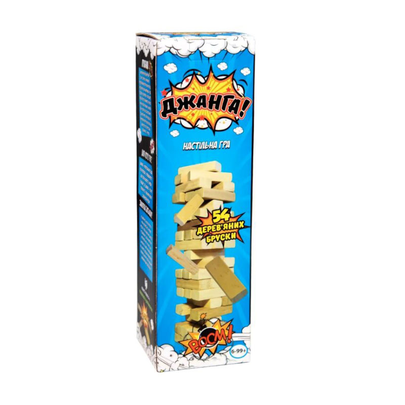

Розважальна гра Strateg Джанга дерев'яна, українською мовою, від 6 років, 54 бруски, 8*8*28 см (30770)