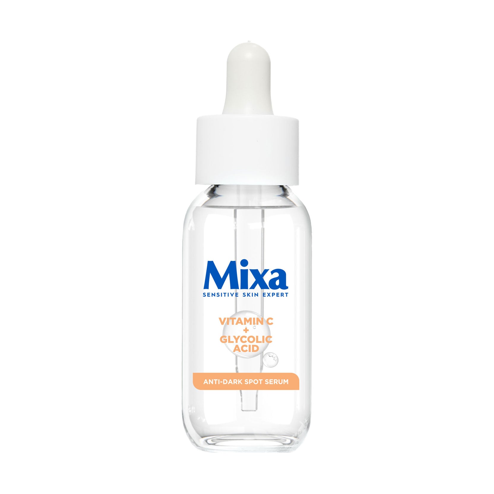 

Сироватка для сяяння тьмянної чутливої шкіри обличчя Mixa Anti-Dark Spot Serum з вітаміном С та гліколевою кислотою, 30 мл