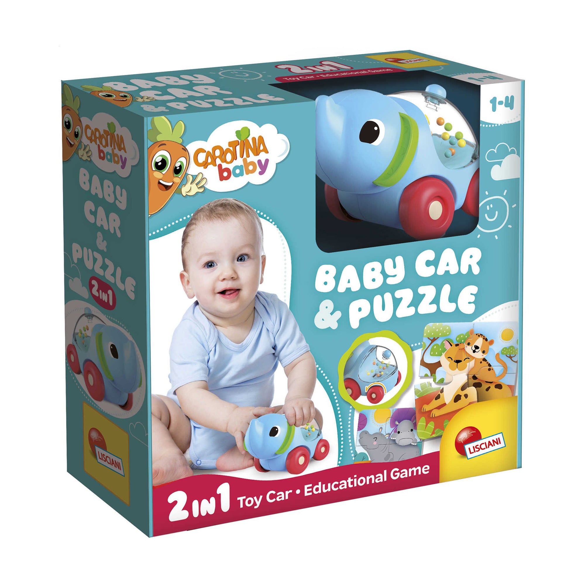

Дитяча розвивальна іграшка LISCIANI Carotina Baby Машинка та головоломка 2 в 1 Слоненя, від 1 року, 25.6*8.5*25.9 см (102280)