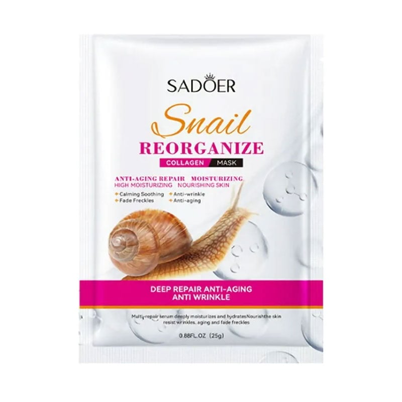 

Відновлювальна тканинна маска для обличчя Sadoer Snail Reorganize Collagen з колагеном та екстрактом слизу равлика, 25 г