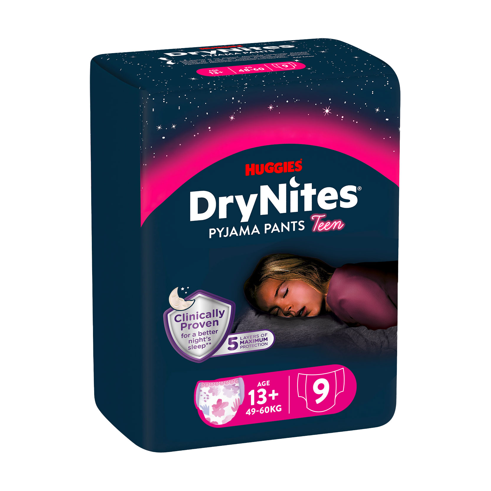 

Уцінка! Нічні трусики-підгузки Huggies DryNites для дівчаток, 13+ років (48-60 кг), 9 шт