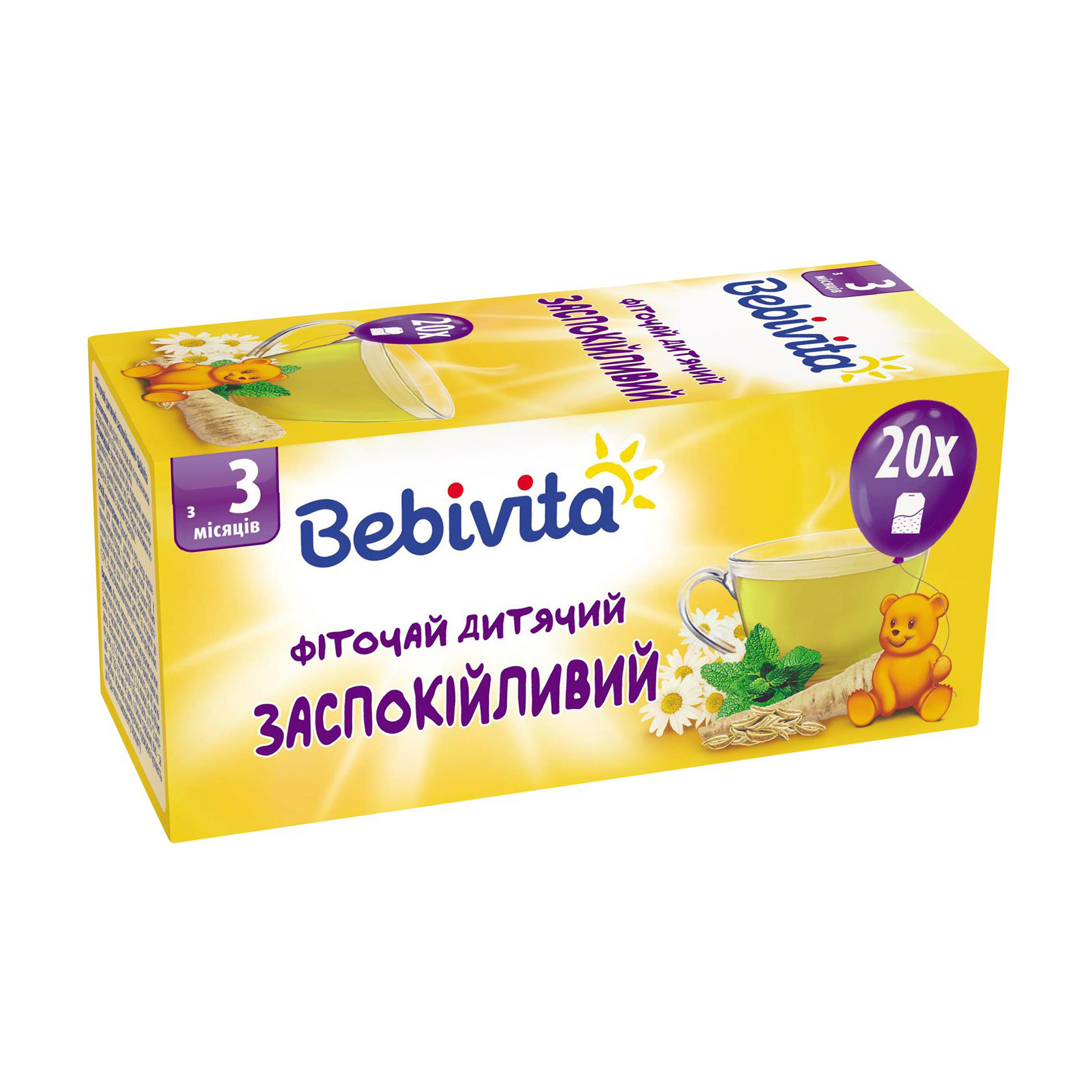 

Дитячий фіточай Bebivita Заспокійливий, з 3 місяців, 20*1.5 г