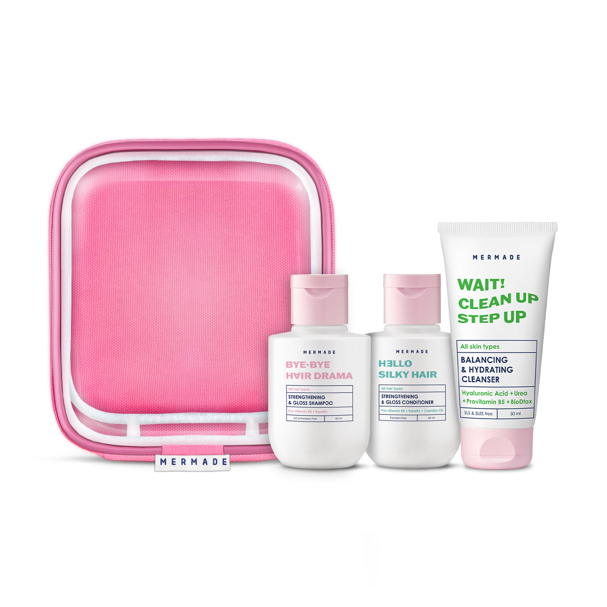 

Уцінка! Набір Mermade Daily Routine (шампунь для волосся, 85 мл + кондиціонер для волосся, 85 мл + гель для вмивання, 50 мл + косметичка, 1 шт)
