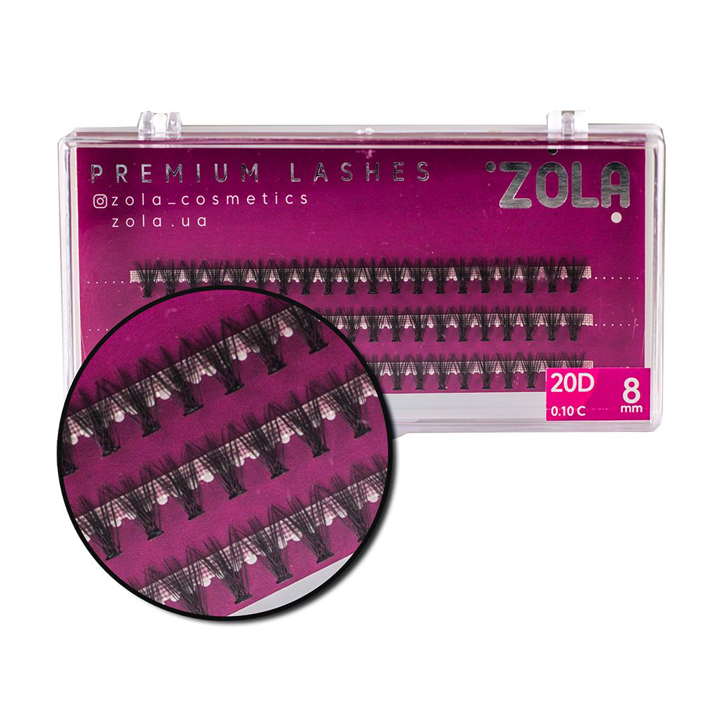 

Уцінка! Накладні вії пучкові Zola Premium Lashes 20D, C 0.10, 8 мм