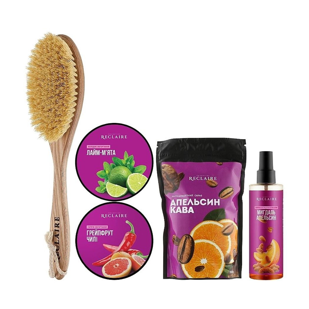 

Уцінка! Набір Reclaire Мегабокс проти целюліту із щіткою для сухого масажу, 5 предметів