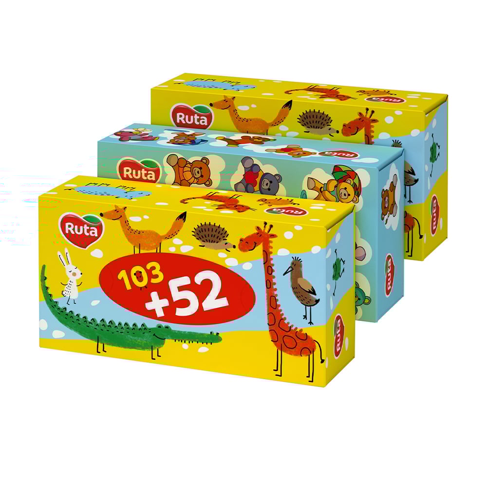 

Косметичні серветки Ruta Kids білі, пенал, 3*155 листів