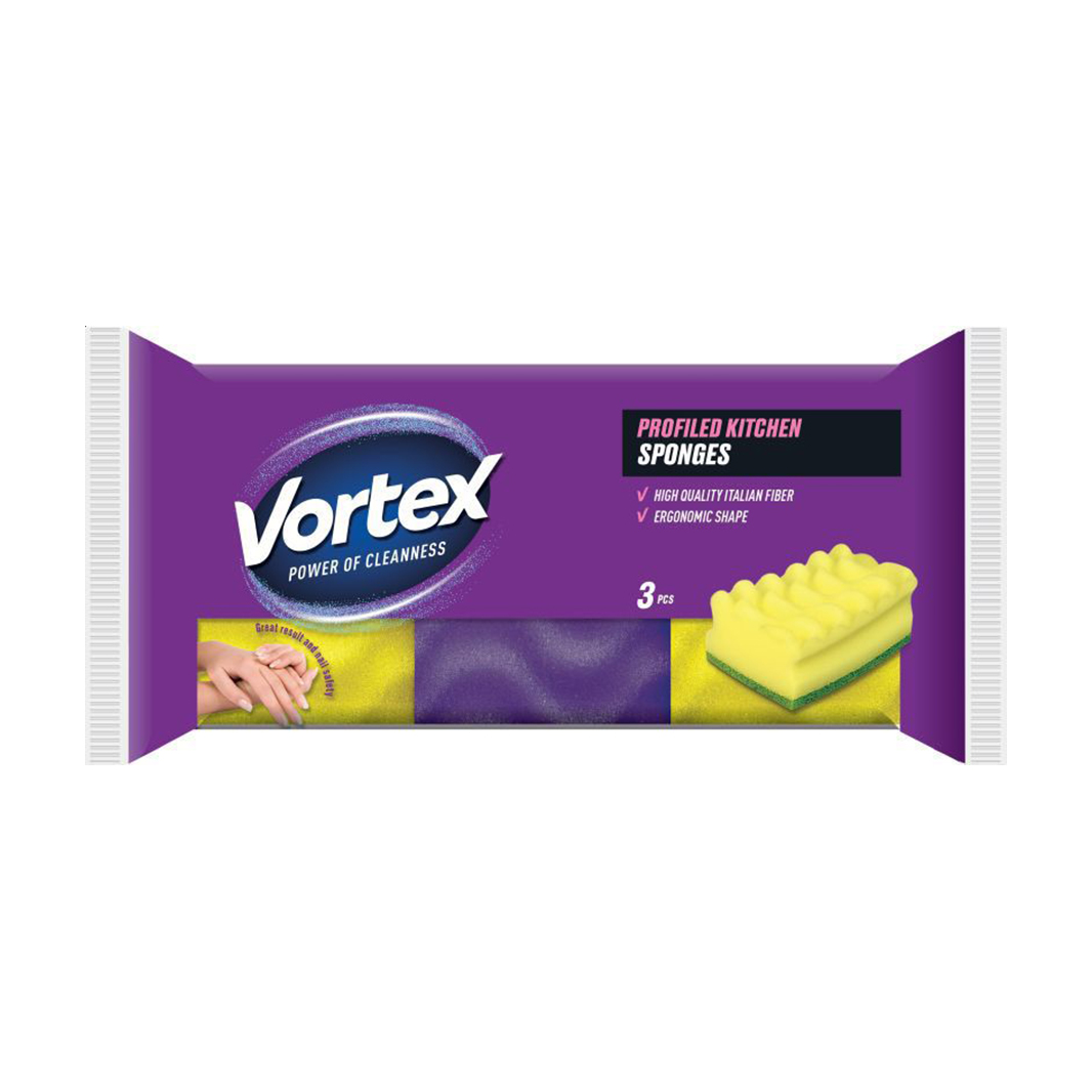 

Губки кухонні Vortex Profiled & Care профільовані, 3 шт