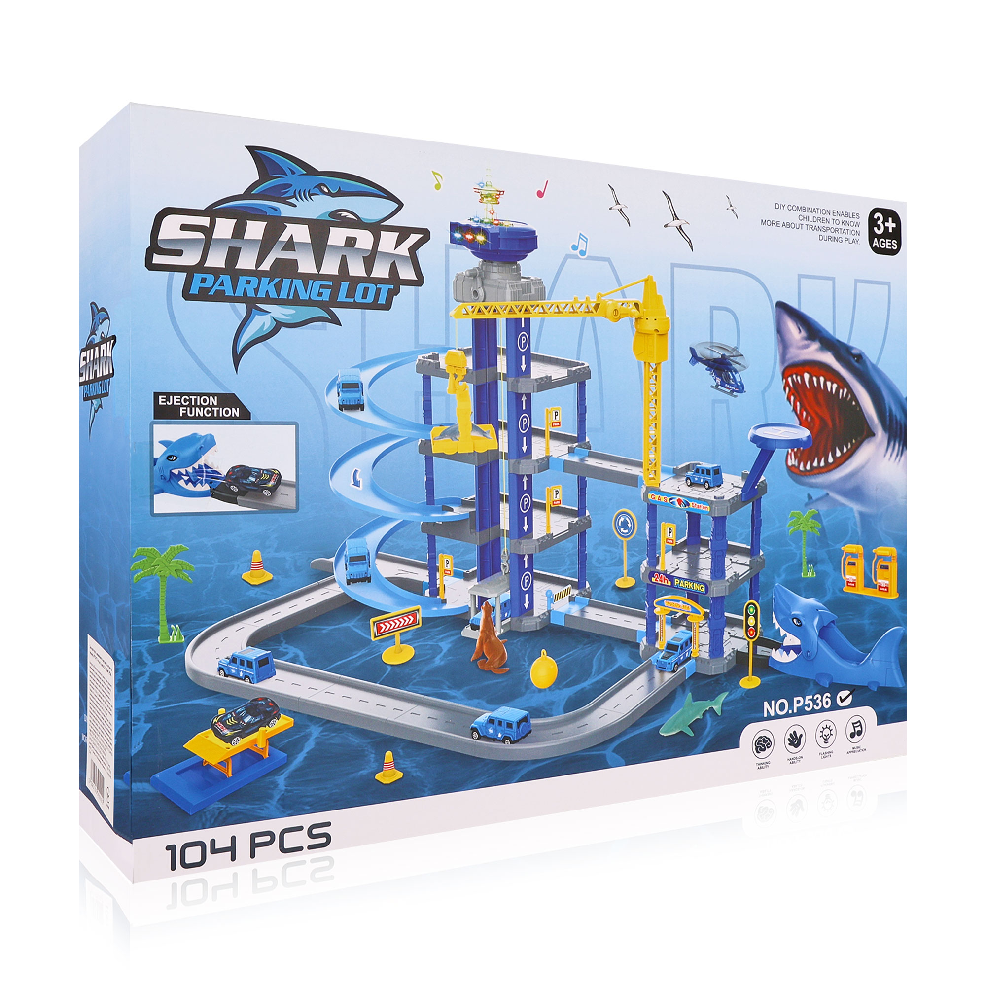 

Дитячий трек Zhorya з машинками та акулою, 45*32*9.5 см, від 3 років (ZY1703649)