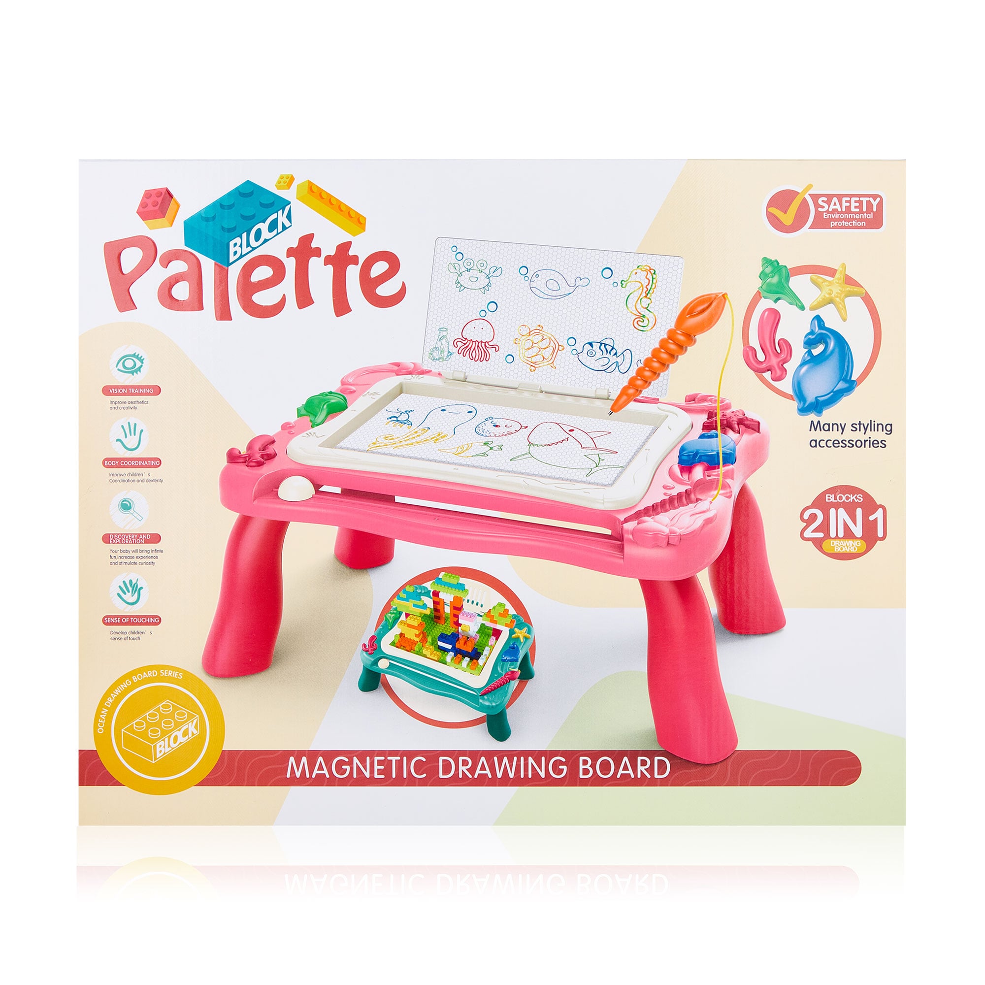 

Дитячий столик для малювання та складання конструктора Hongxin рожевий, від 3 років (669-25A)