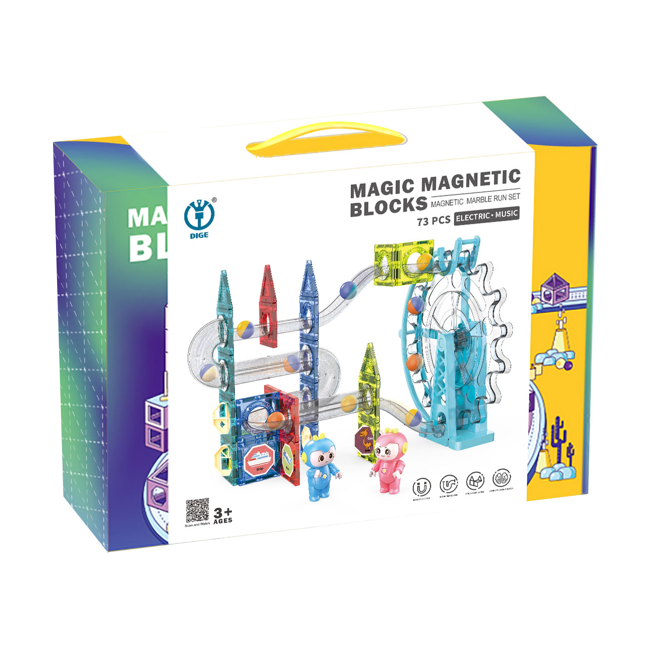 

Дитячий магнітний конструктор-трек MingBO з кулькою та електронним колесом, від 3 років (4500)