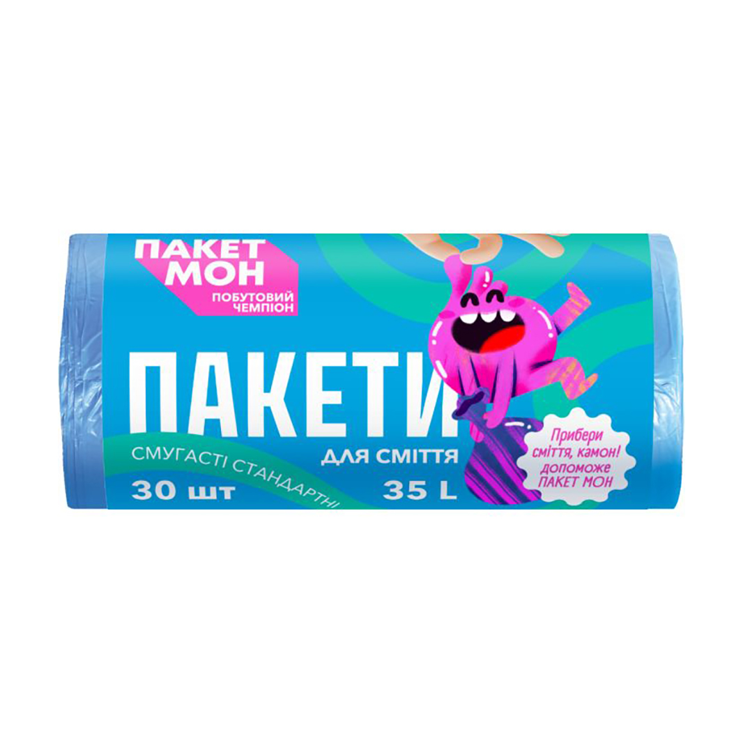 

Пакети для сміття Пакет Мон Смугасті, синьо-рожеві, 35 л, 30 шт