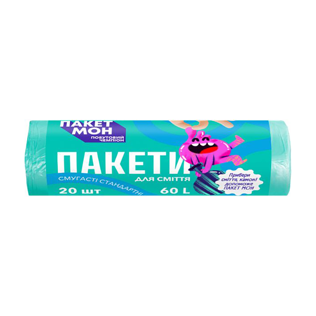 

Пакети для сміття Пакет Мон Смугасті, бірюзово-фіолетові, 60 л, 20 шт
