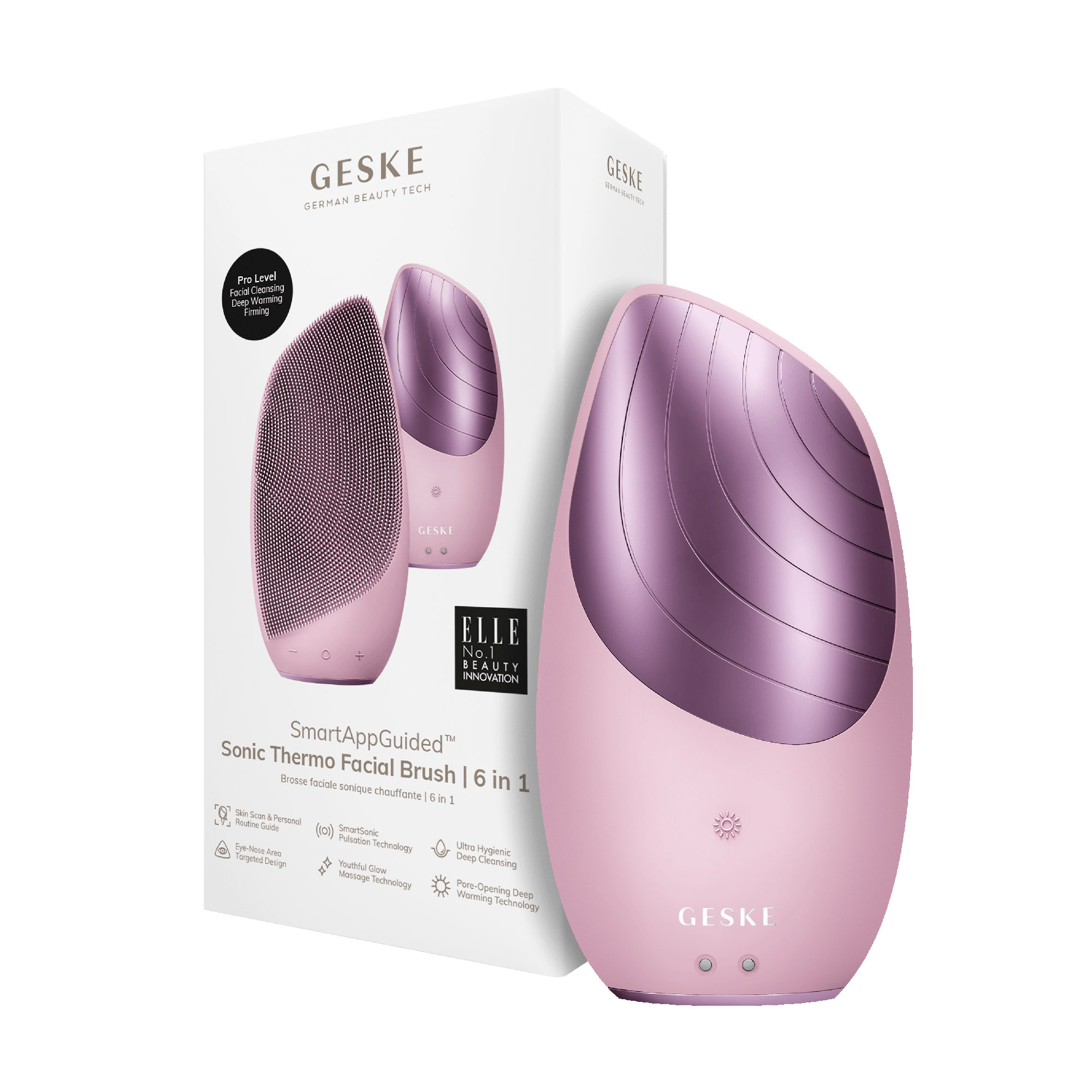 

Електронна звукова термощітка для обличчя Geske Sonic Thermo Facial Brush 6 в 1 рожевий