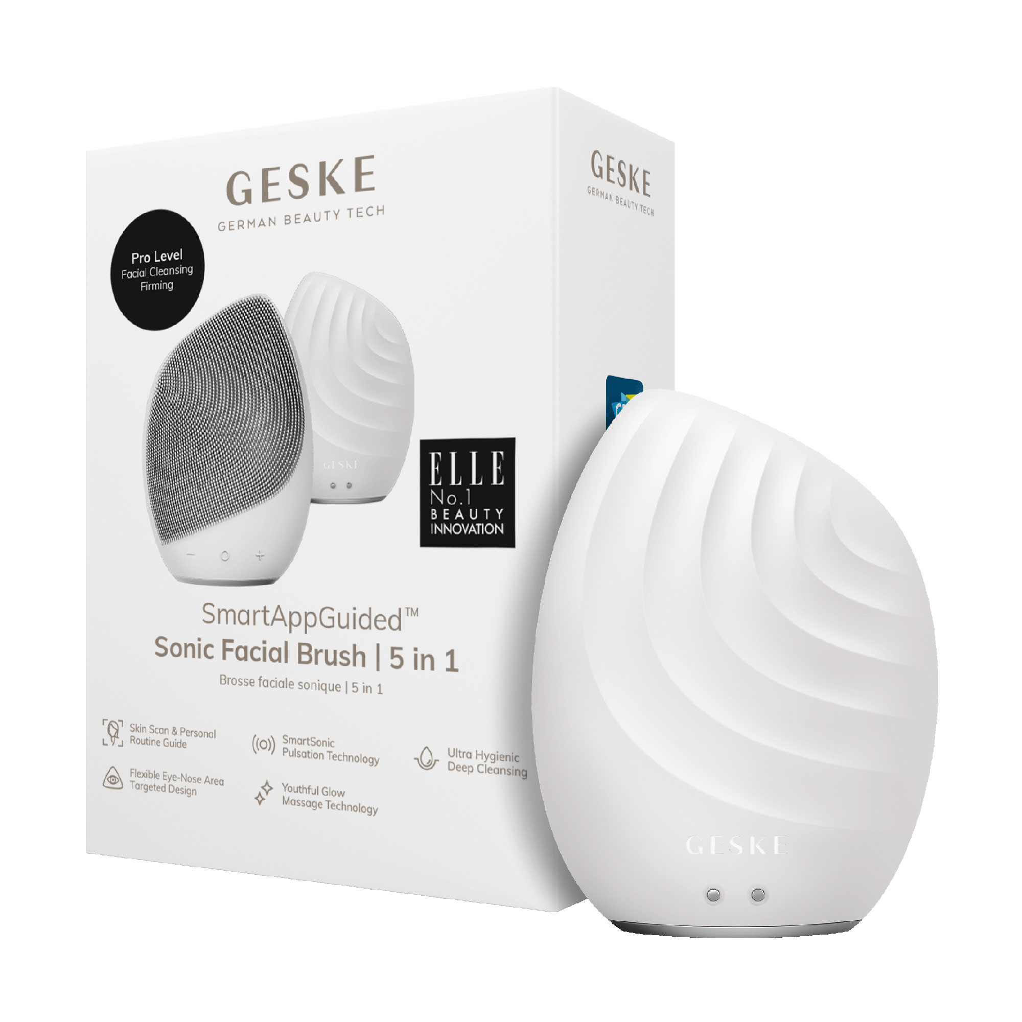 

Електронна звукова щітка для обличчя Geske Sonic Facial Brush 5 в 1 білий