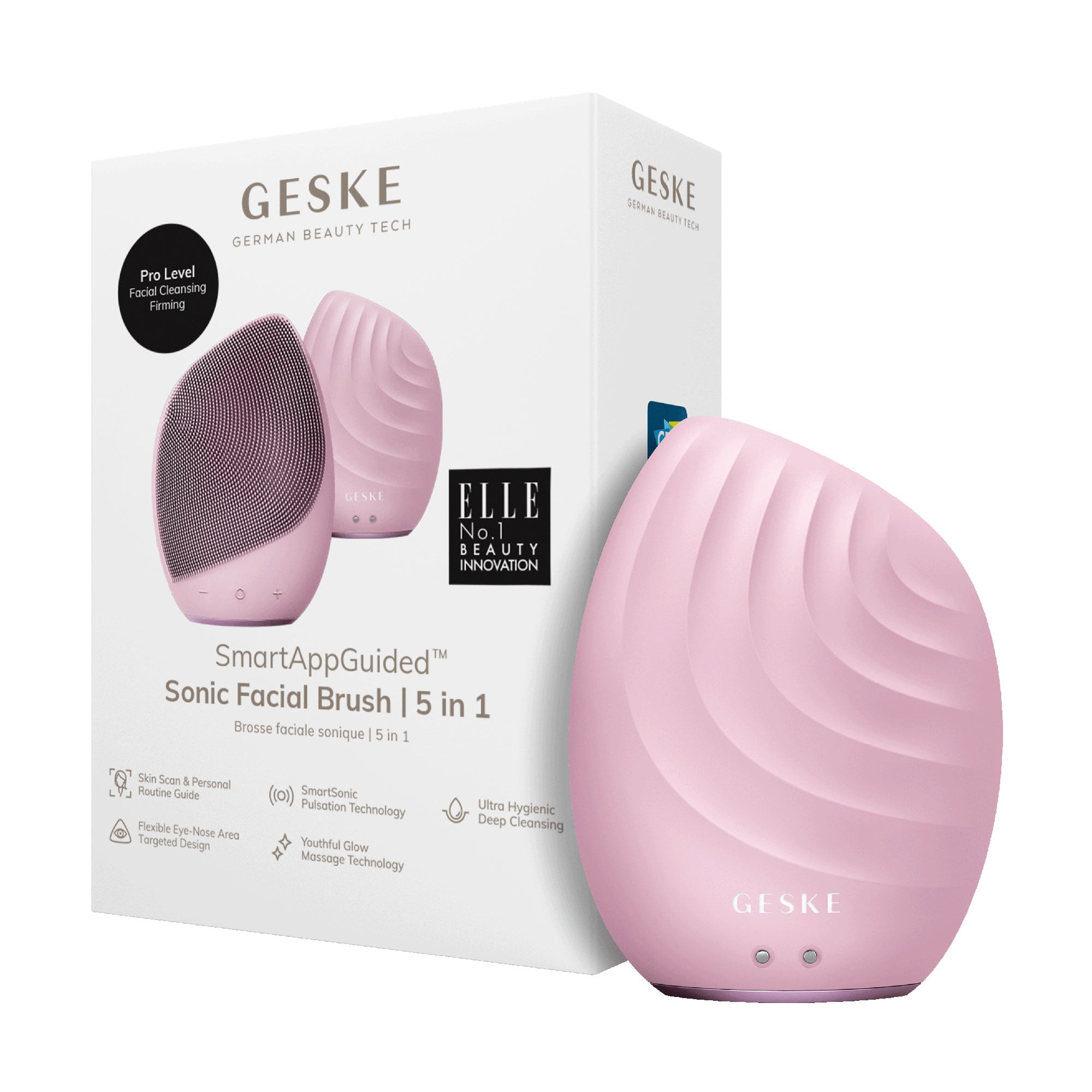 

Електронна звукова щітка для обличчя Geske Sonic Facial Brush 5 в 1 рожевий