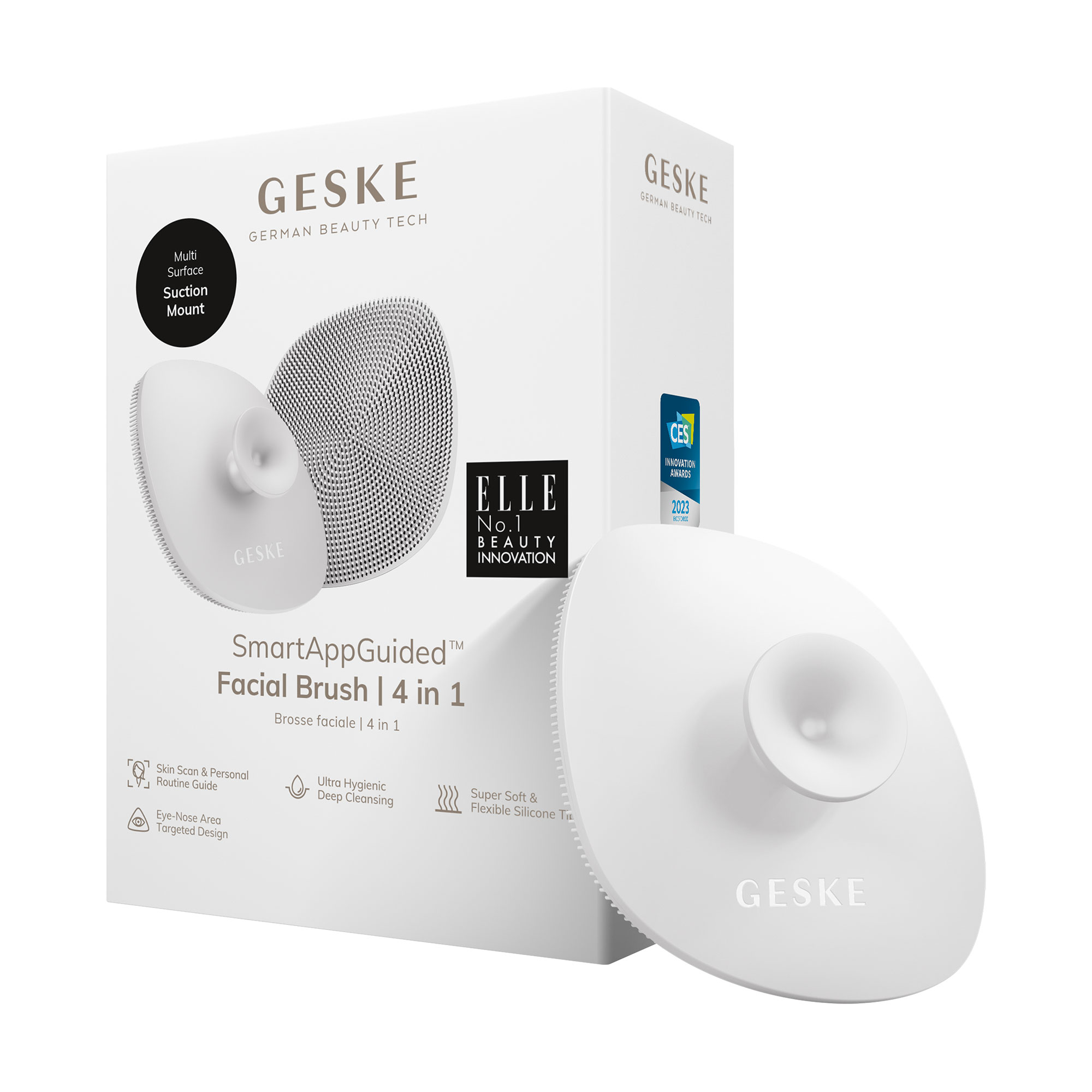 

Щітка для обличчя Geske Facial Brush 4 в 1 білий, з тримачем
