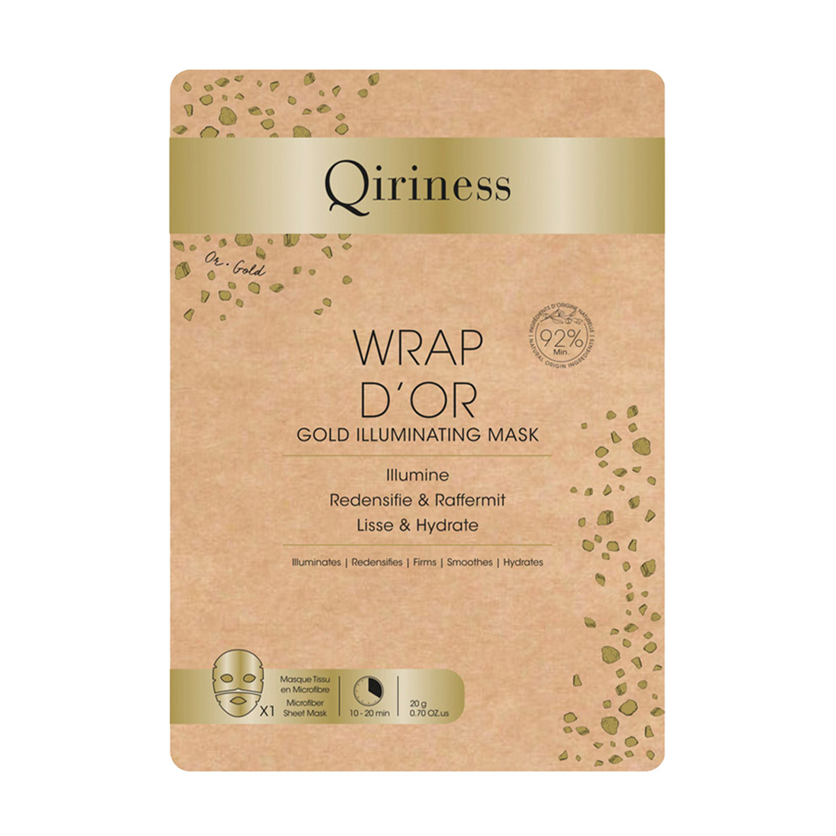 

Ліфтингова гідрогелева маска для обличчя Qiriness Wrap d’Or Gold Illuminating Mask з 24к золотом, 20 г