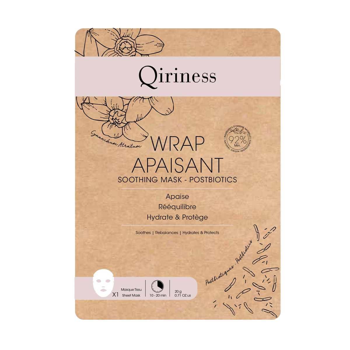 

Уцінка! Заспокійлива маска для обличчя Qiriness Wrap Apaisant Soothing Mask-Postbiotics з постбіотиками, 20 г
