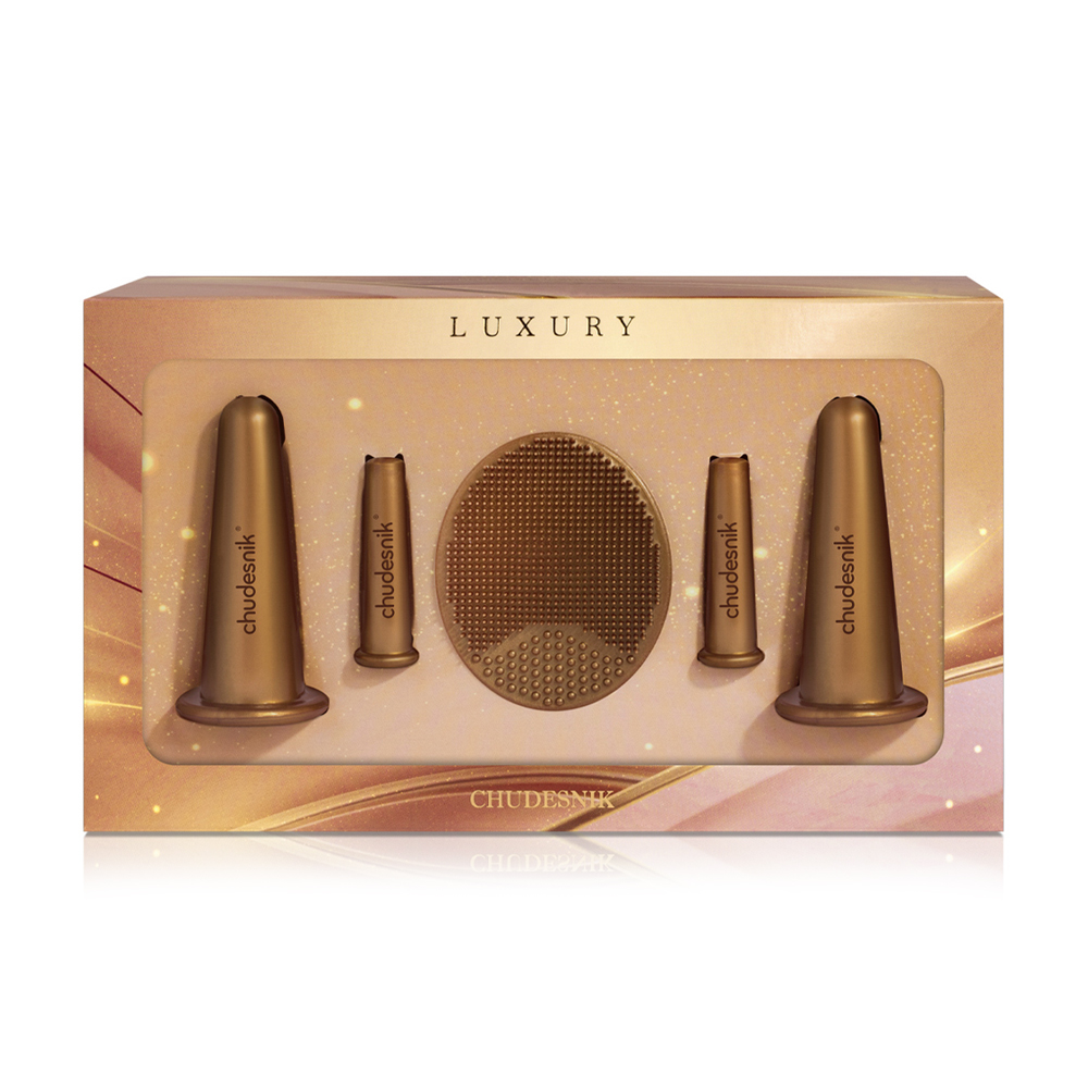 

Вакуумні масажні банки для обличчя chudesnik бронзові, з щіточкою для вмивання, 4 шт (БМПН-5)