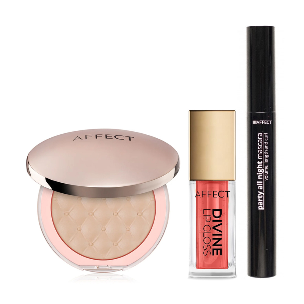 

Уцінка! Набір декоративної косметики Affect Cosmetics Passion Moments 02 (блиск для губ Divine Darling, 5 г + туш для вій Party All Night, 12 г + пудра, 11 г)