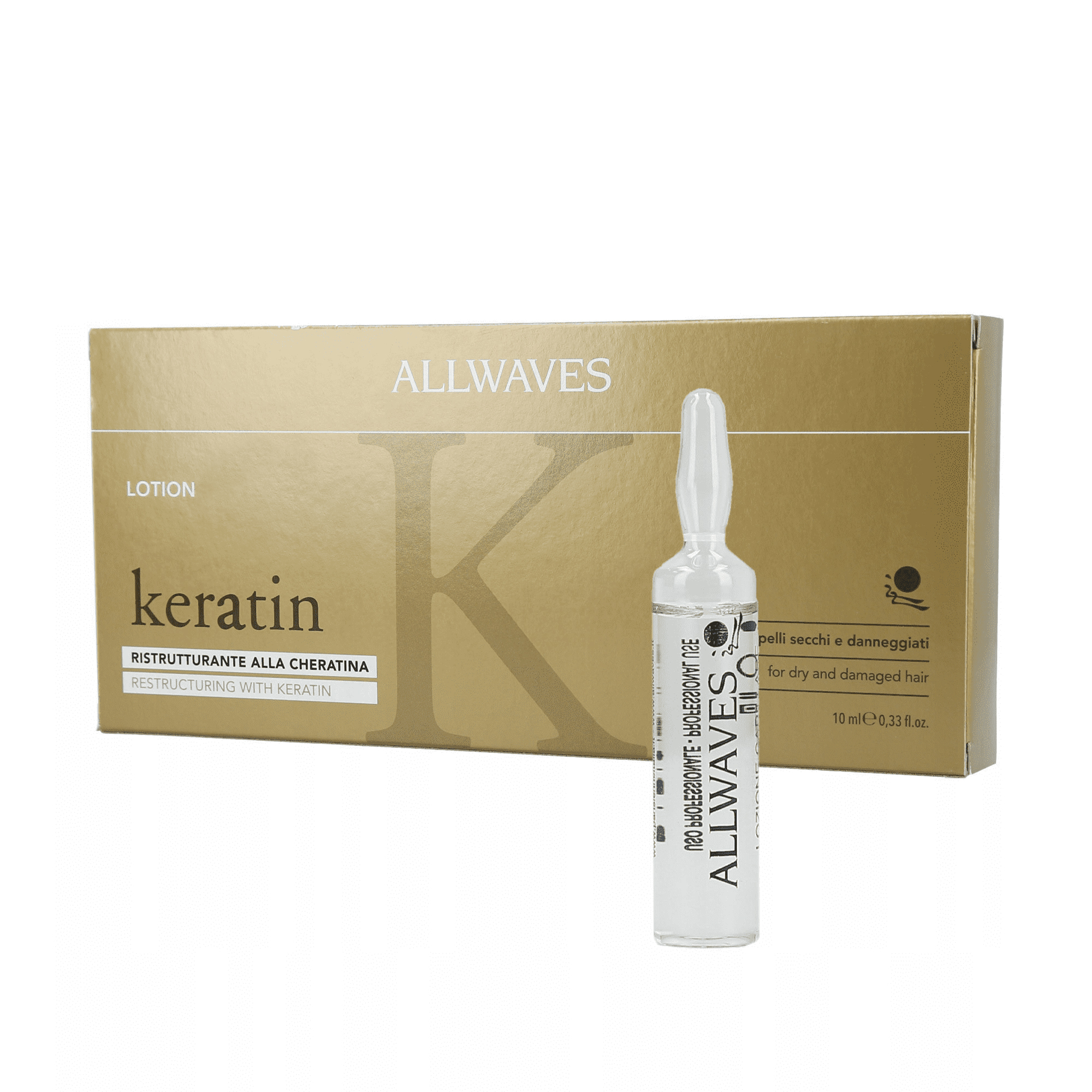 

Уцінка! Відновлювальні ампули для волосся Allwaves Reconstructuring Keratin Lotion з кератином, 12*10 мл