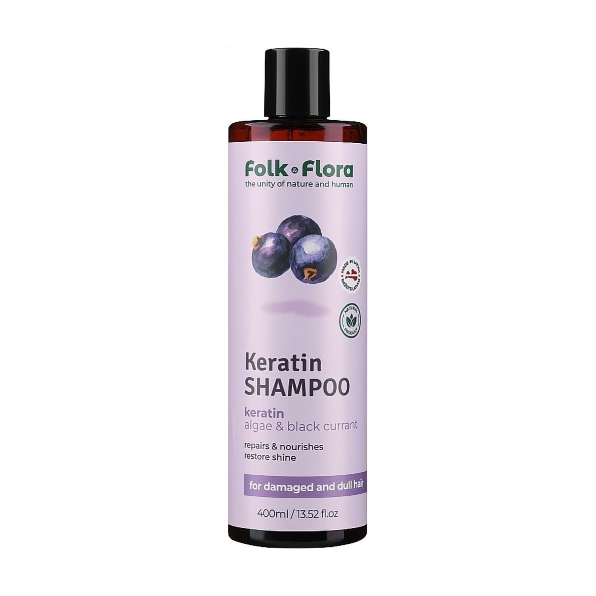 

Кератиновий шампунь для волосся Folk & Flora Keratin Shampoo Чорна смородина, 400 мл