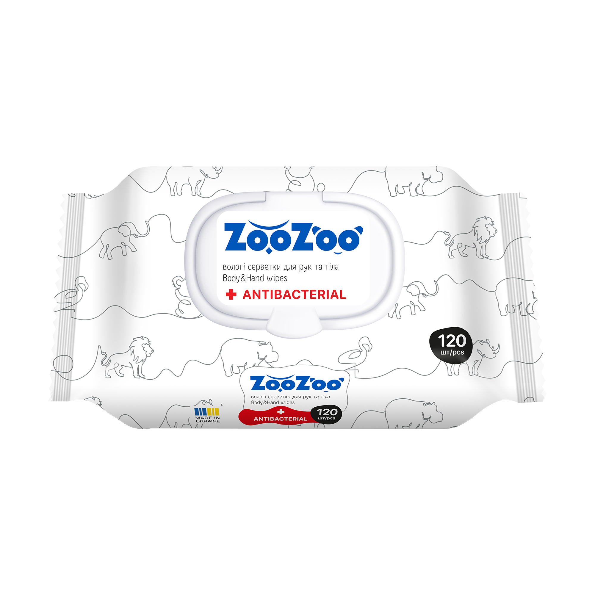 

Вологі серветки для рук та тіла ZooZoo Antibacterial Body & Hand Wipes, 120 шт