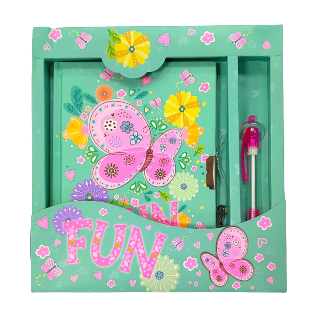 

Блокнот на замочку Malevaro Метелик Забава, з ручкою, лінійка, 19*20*2.5 см, 56 аркушів (362301-BP)