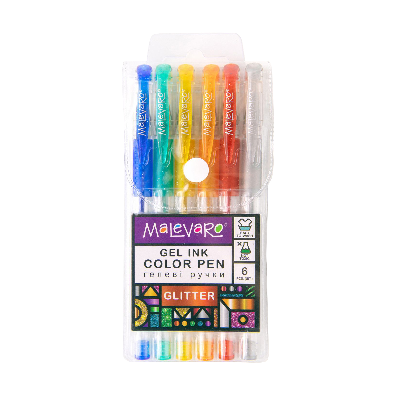 

Набір гелевих ручок Malevaro Glitter з блискітками, 0.5 мм, 6 кольорів (ML760158)