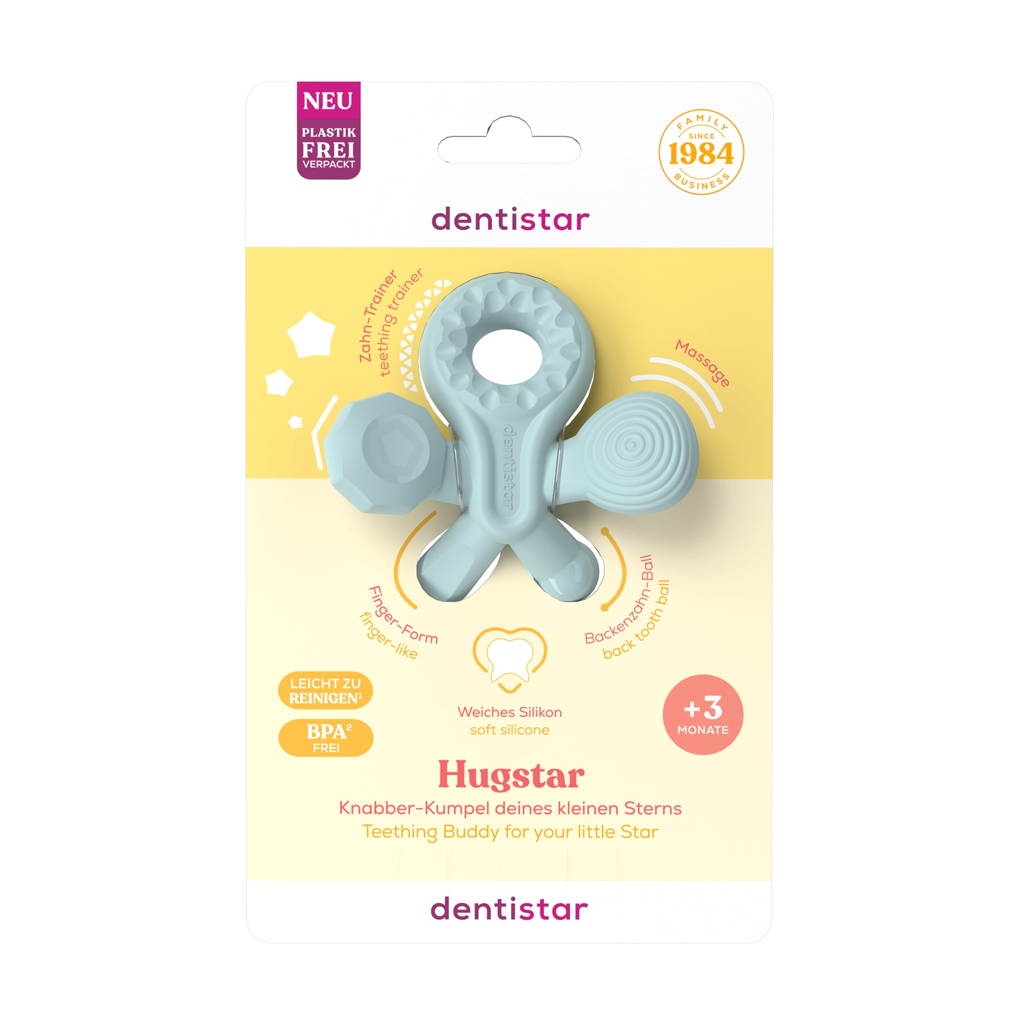 

Зубне кільце-прорізувач силіконовий Dentistar Hugstar м'ята, від 3 місяців, 1 шт (3960011)