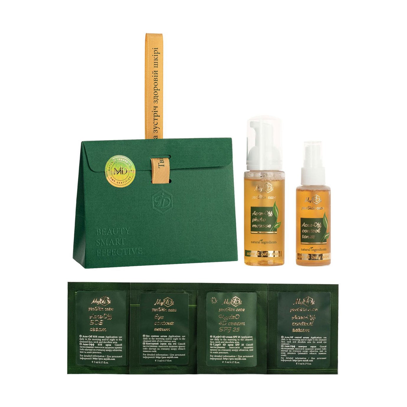 

Протизапальний набір мініатюр для обличчя MyIDi Acne-OFF Mini Set для жирної шкіри, схильної до висипань та акне, 6 предметів