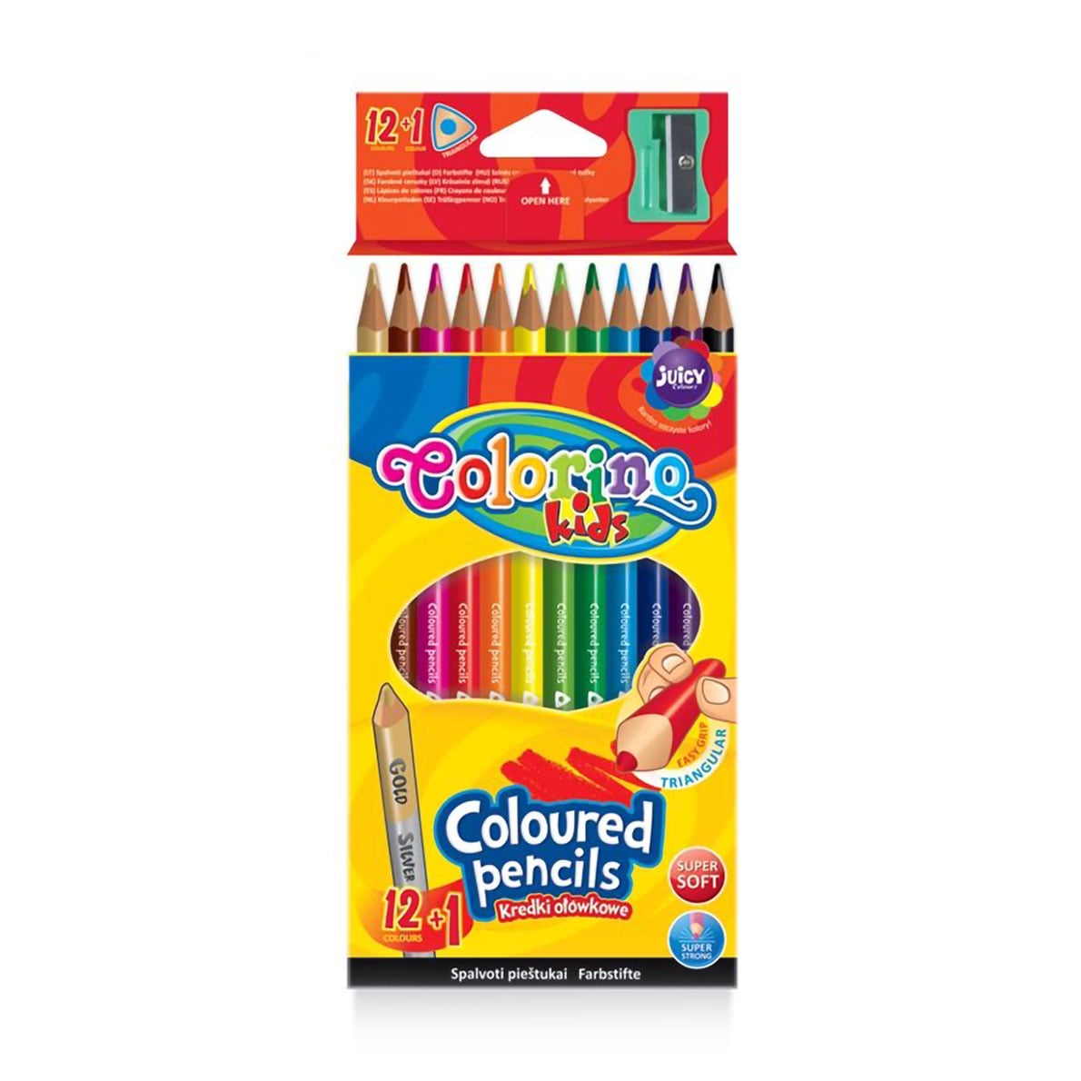 

Набір трикутних кольорових олівців Colorino Kids з стругачкою, 13 кольорів, від 3 років (54706PTR)