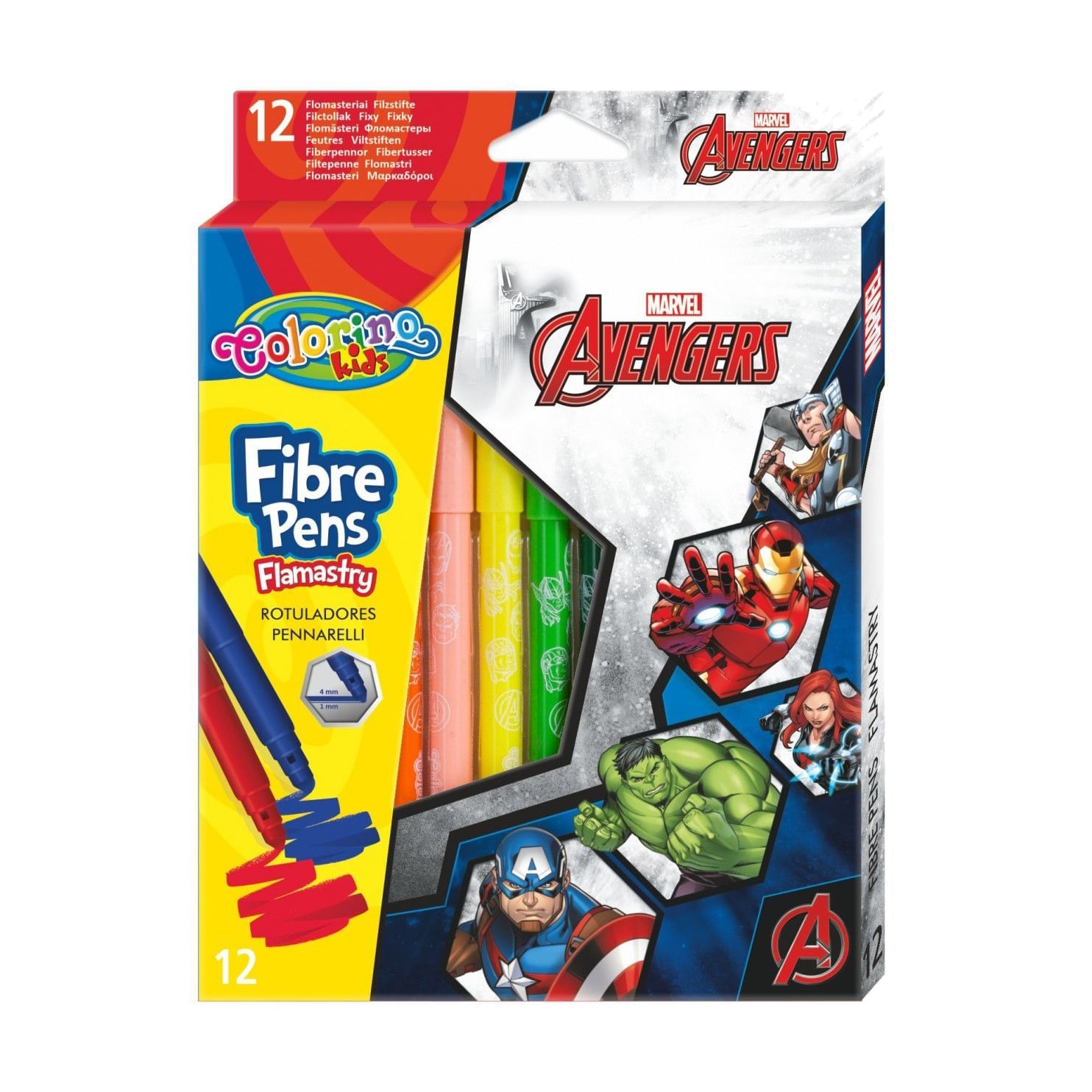 

Набір кольорових фломастерів Colorino Kids Avengers, 12 кольорів, від 3 років (91482PTR)