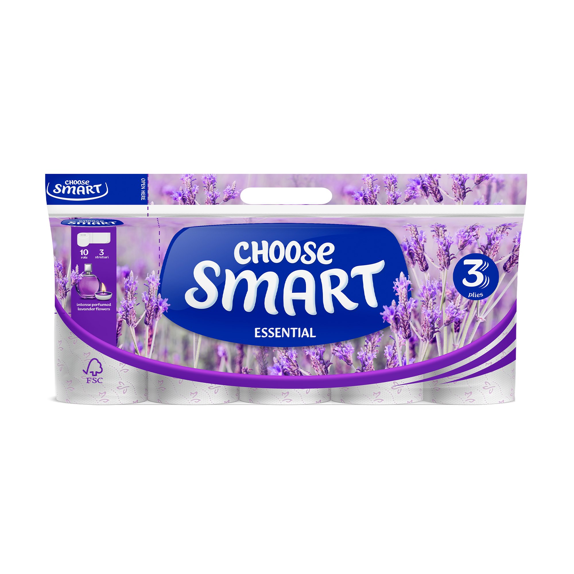 

Туалетний папір SMART ESSENTIAL Choose Лаванда, 3-шаровий, 120 відривів, 10 рулонів